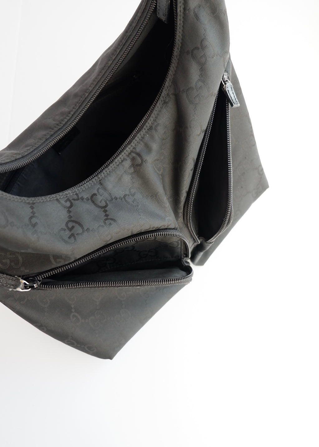 Authentic Preowned Gucci Black GG Nylon Side Pocket Shoulder Bag