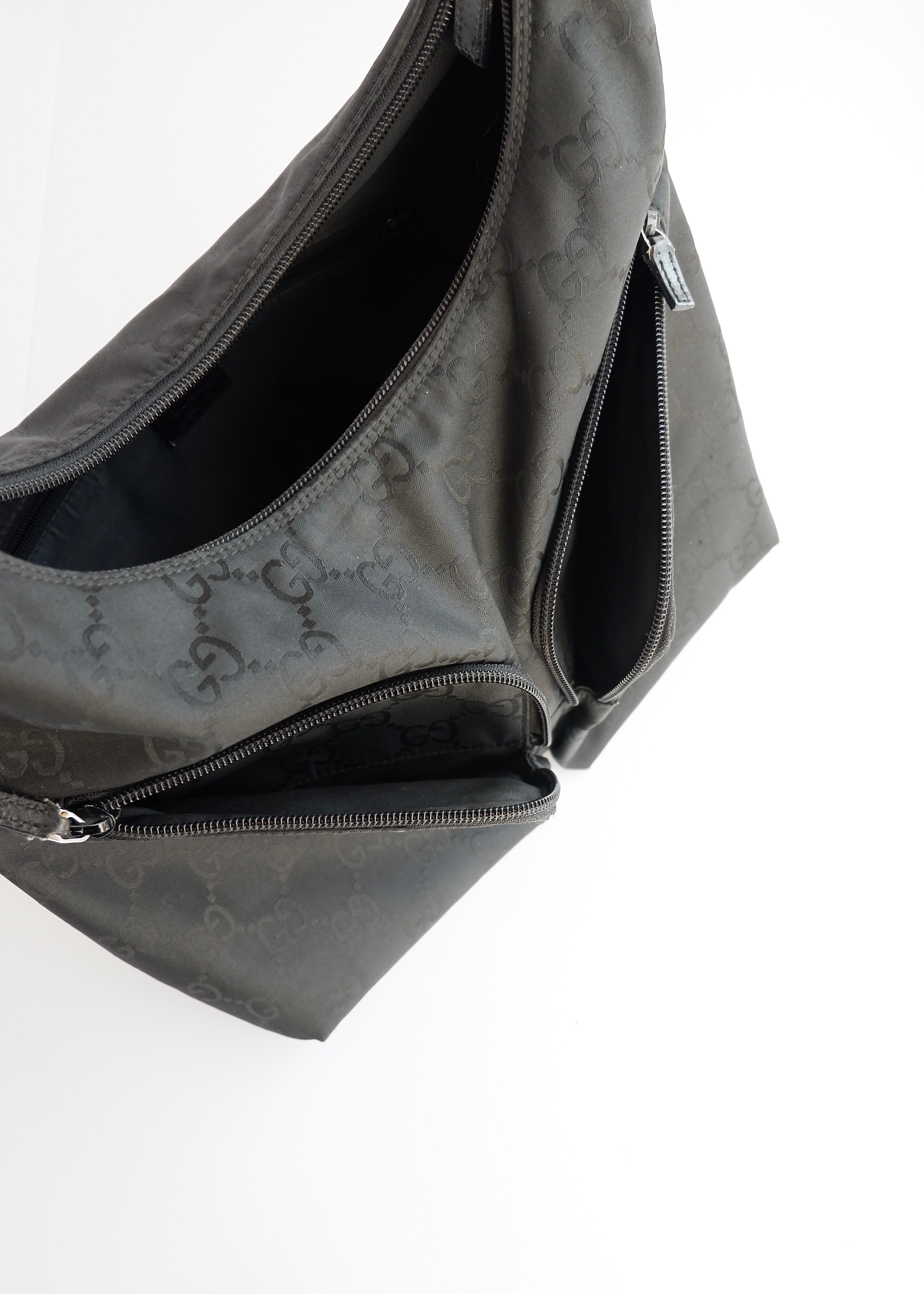Authentic Preowned Gucci Black GG Nylon Side Pocket Shoulder Bag