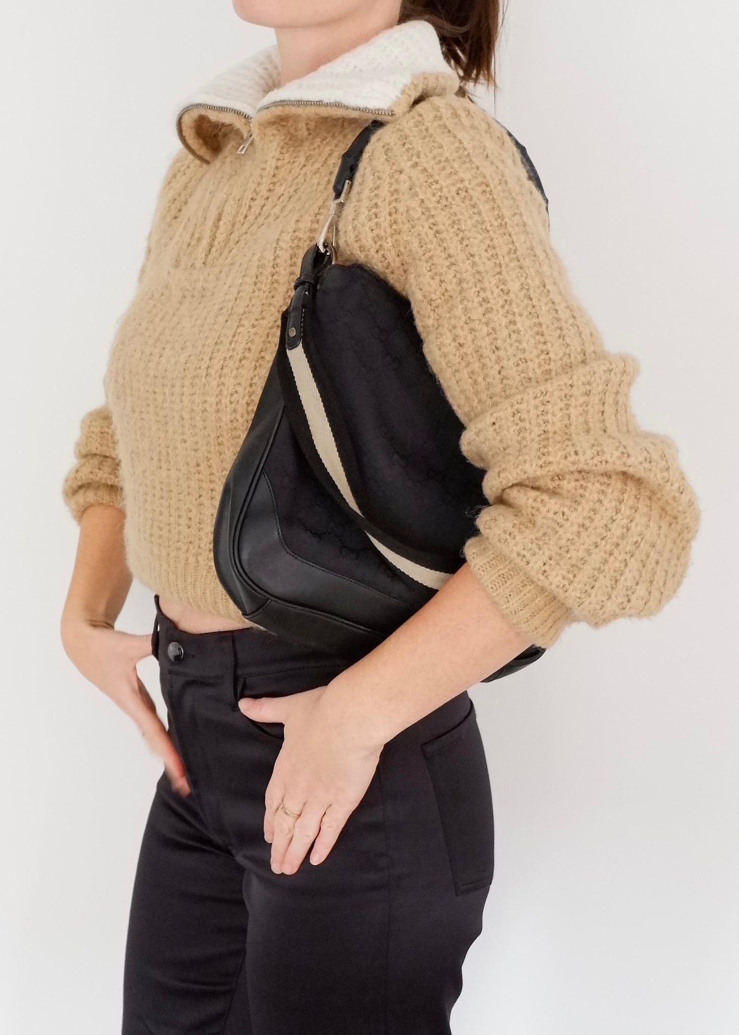 Authentic Preowned Gucci Black GG Canvas Two Strap Shoulder Bag