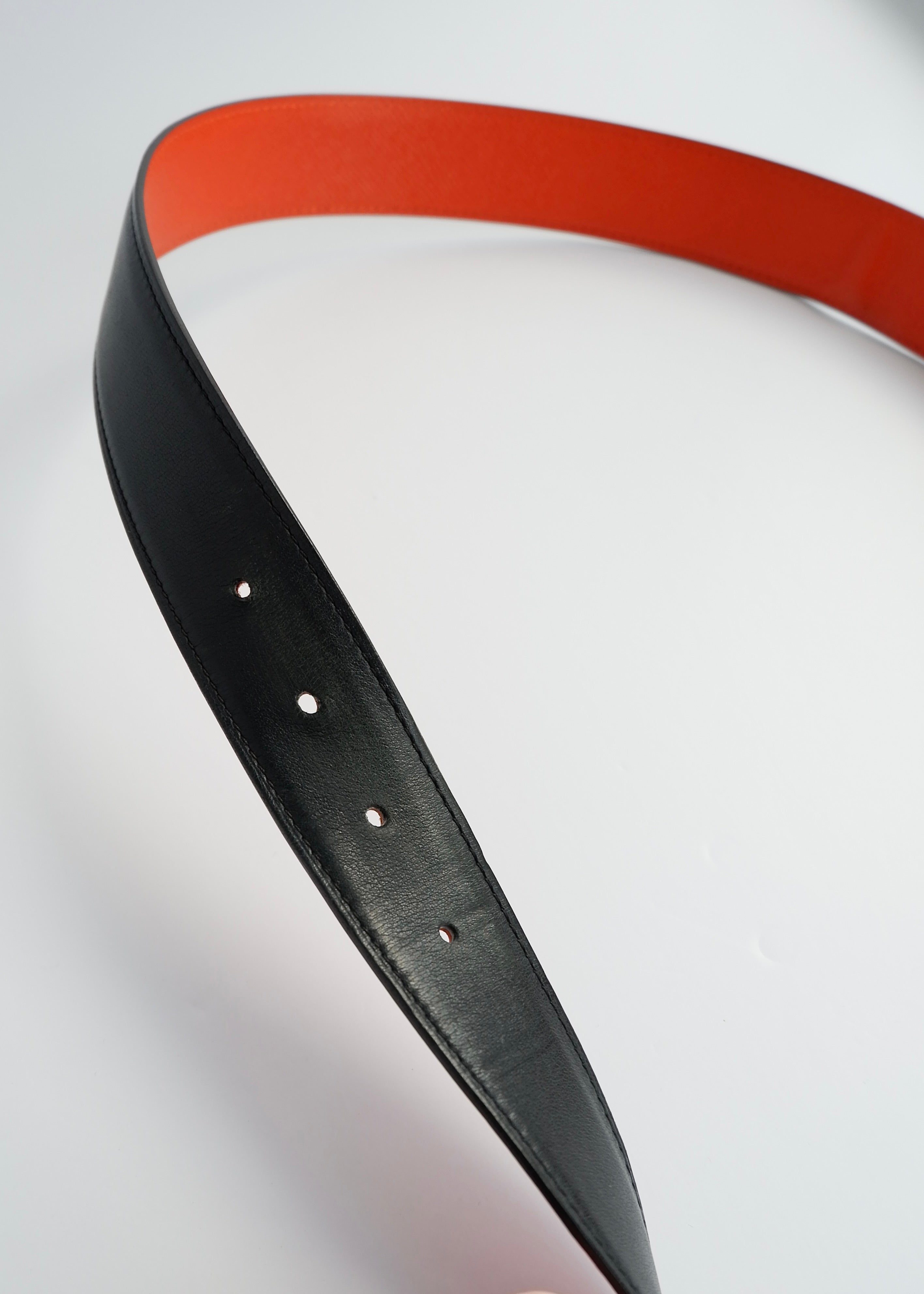 Authentic Preowned Hermes Black/ Orange Leather Martelee H Belt - 85