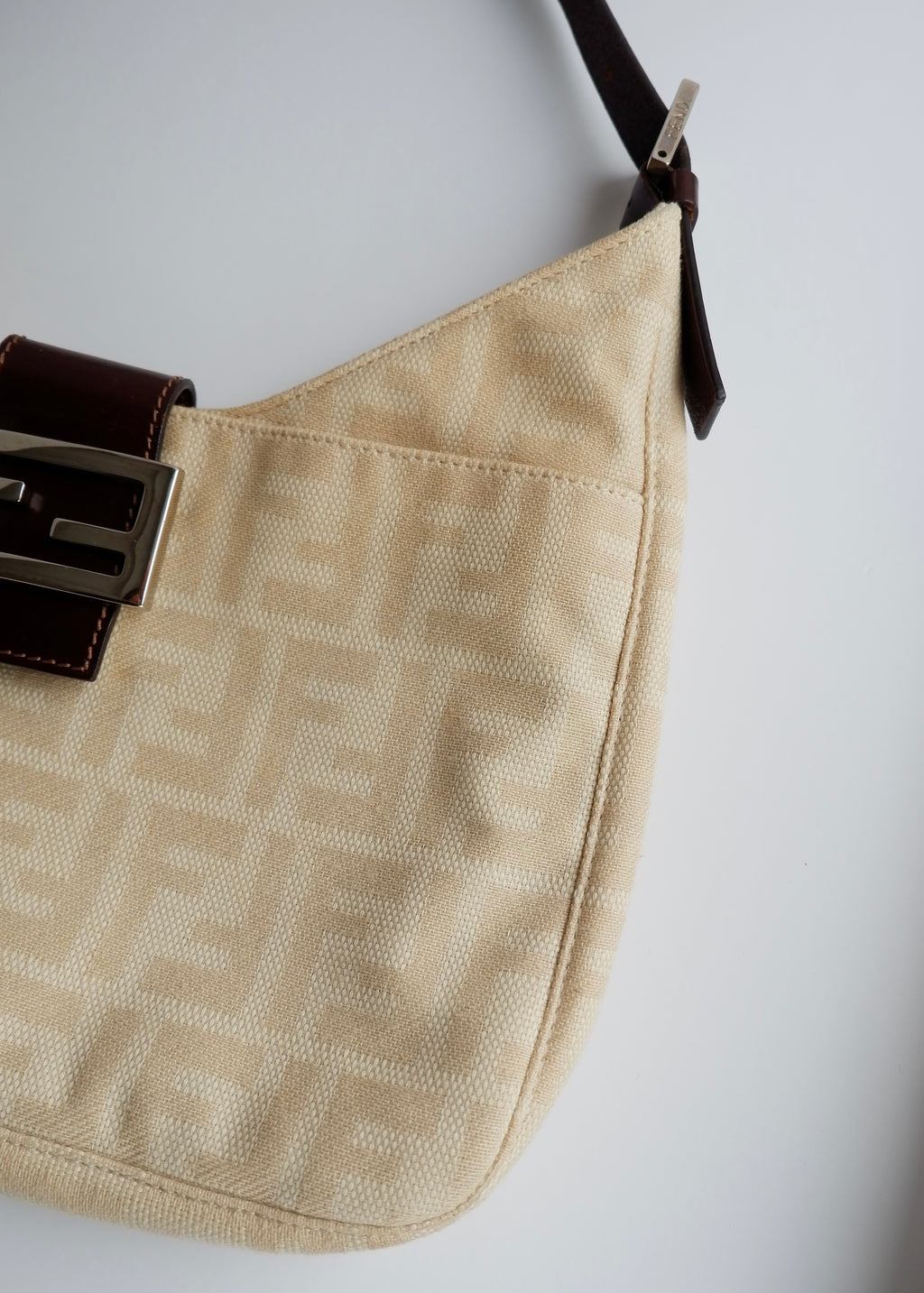 Authentic Preowned Vintage Fendi Ivory Canvas Zucca Shoulder Bag