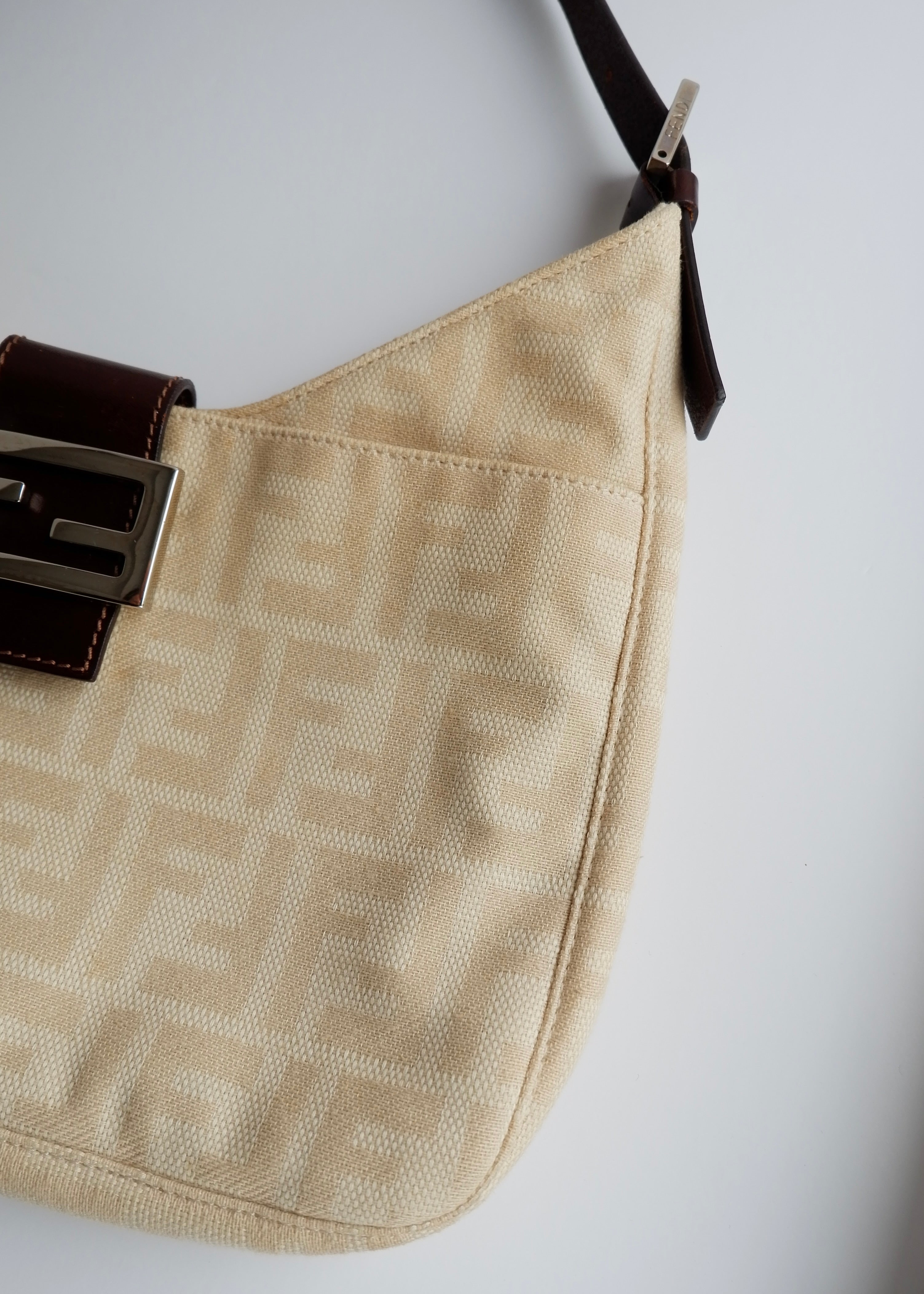 Authentic Preowned Vintage Fendi Ivory Canvas Zucca Shoulder Bag