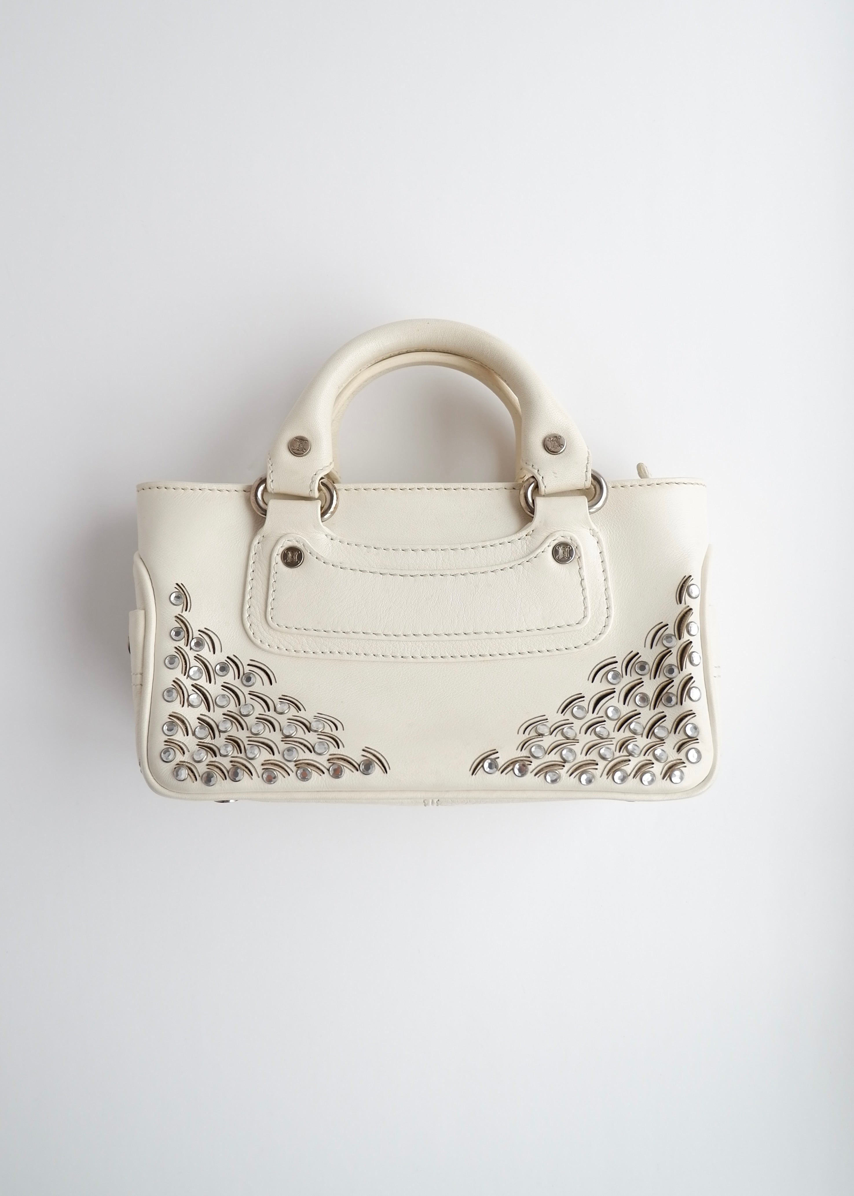 Authentic Preowned Celine White Leather/ Gem Stone Mini Boogie Bag