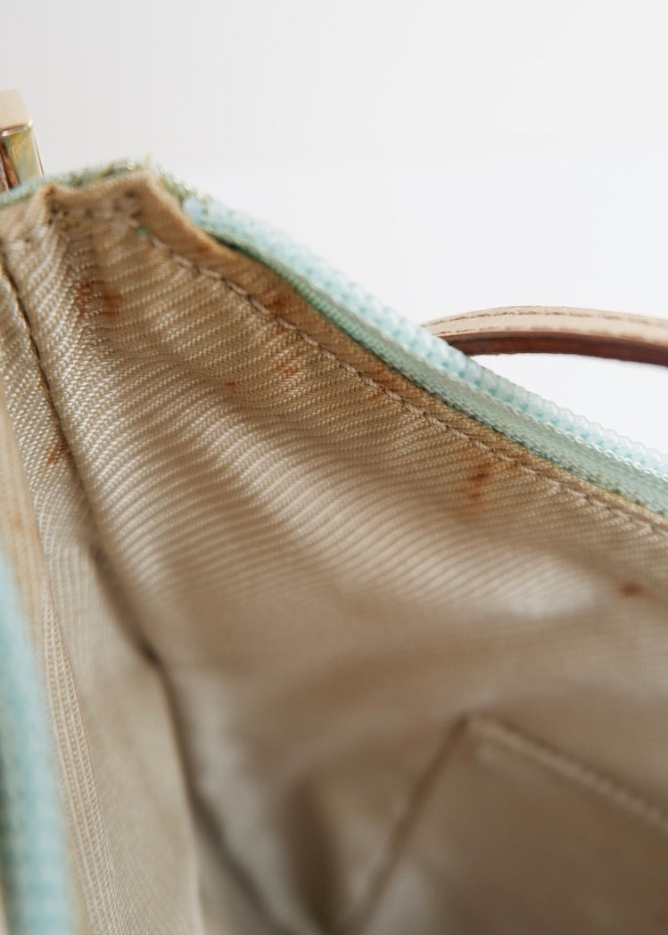 Authentic Preowned Gucci Blue GG Canvas Gold Strap Half Moon Shoulder Bag