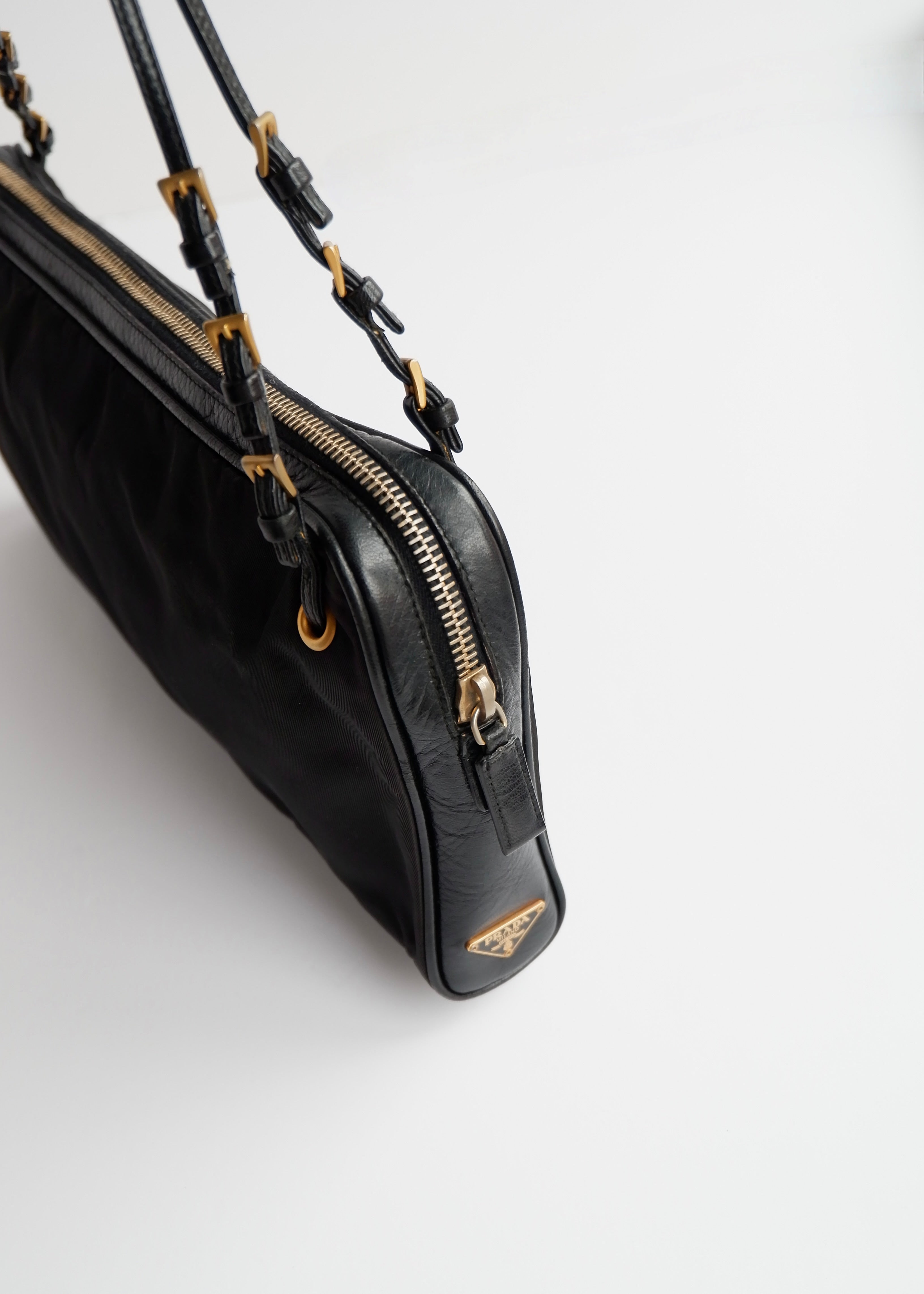 Authentic Preowned Prada Nylon/Leather Black Thin Strap Shoulder Bag GWH