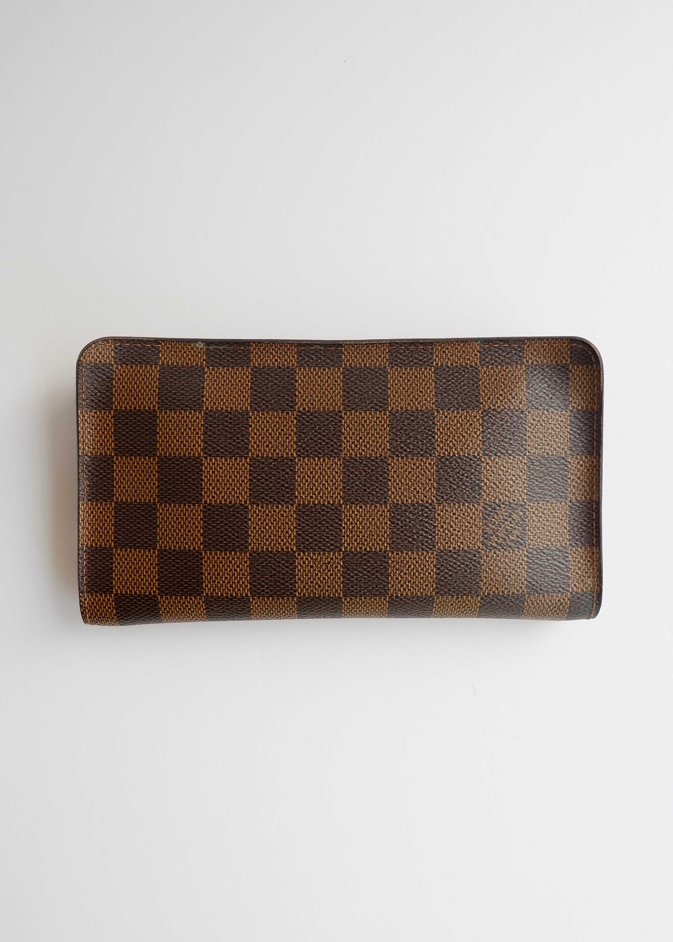 Preowned Louis Vuitton Brown Damier Ebene Long Zip Around Wallet