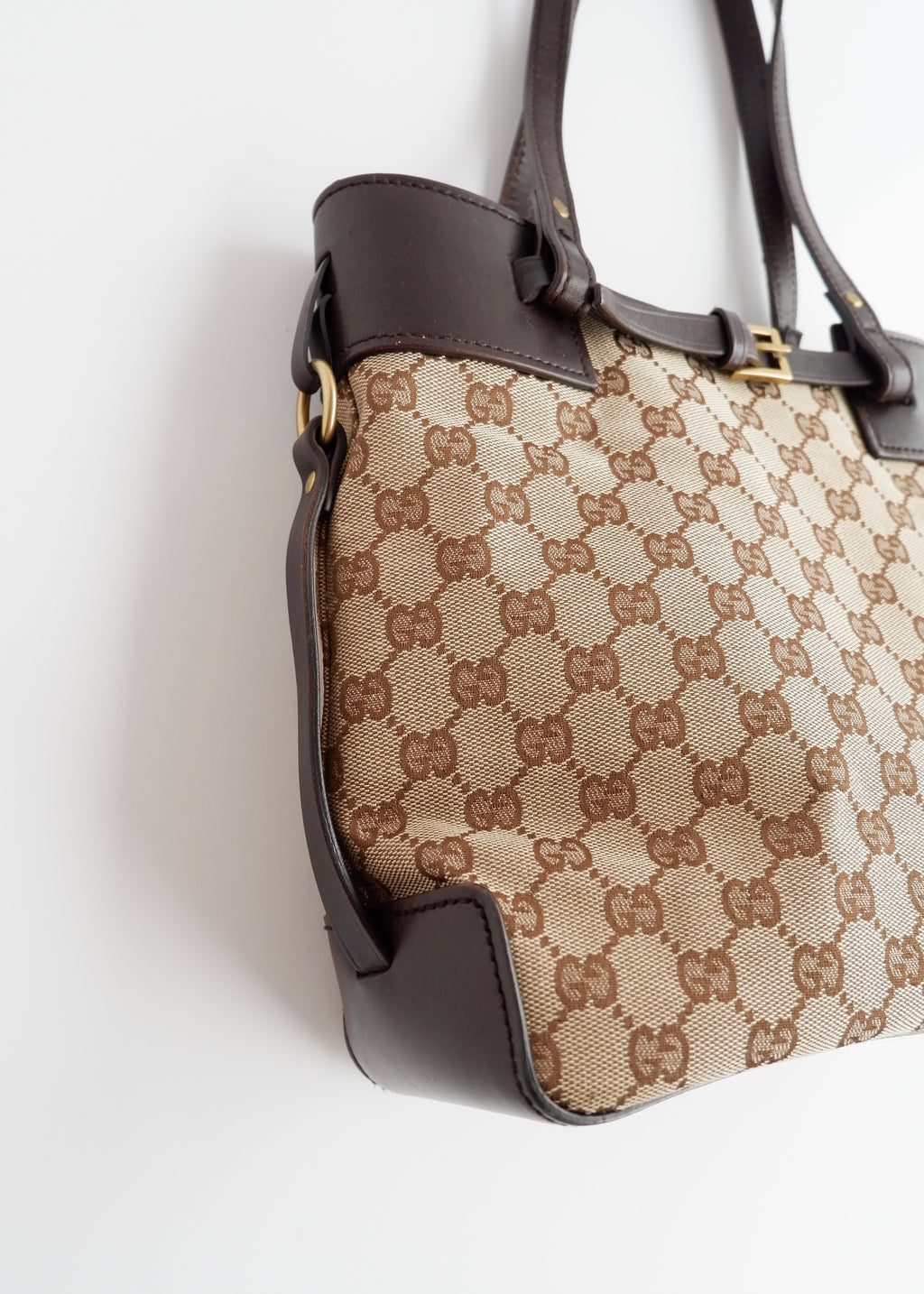 Authentic Preowned Gucci Brown GG Canvas Leather Buckle Shoulder Bag