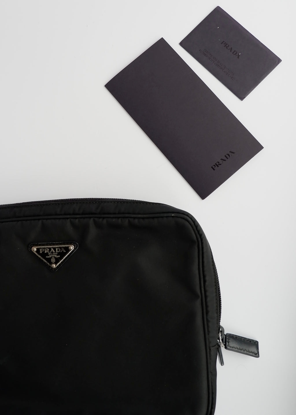 Authentic Preowned Prada Black Nylon/ Leather Hand Pouch