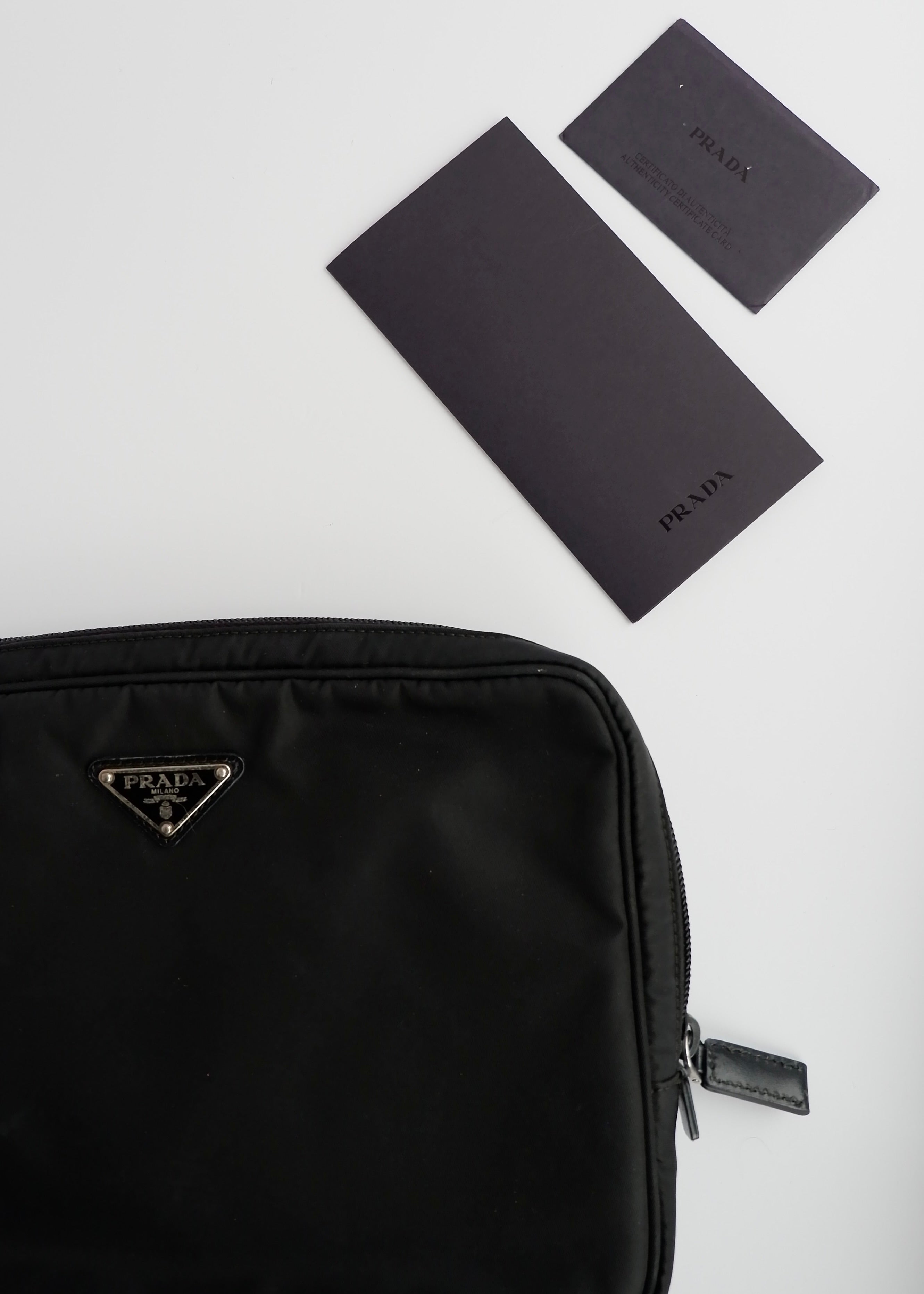 Authentic Preowned Prada Black Nylon/ Leather Hand Pouch