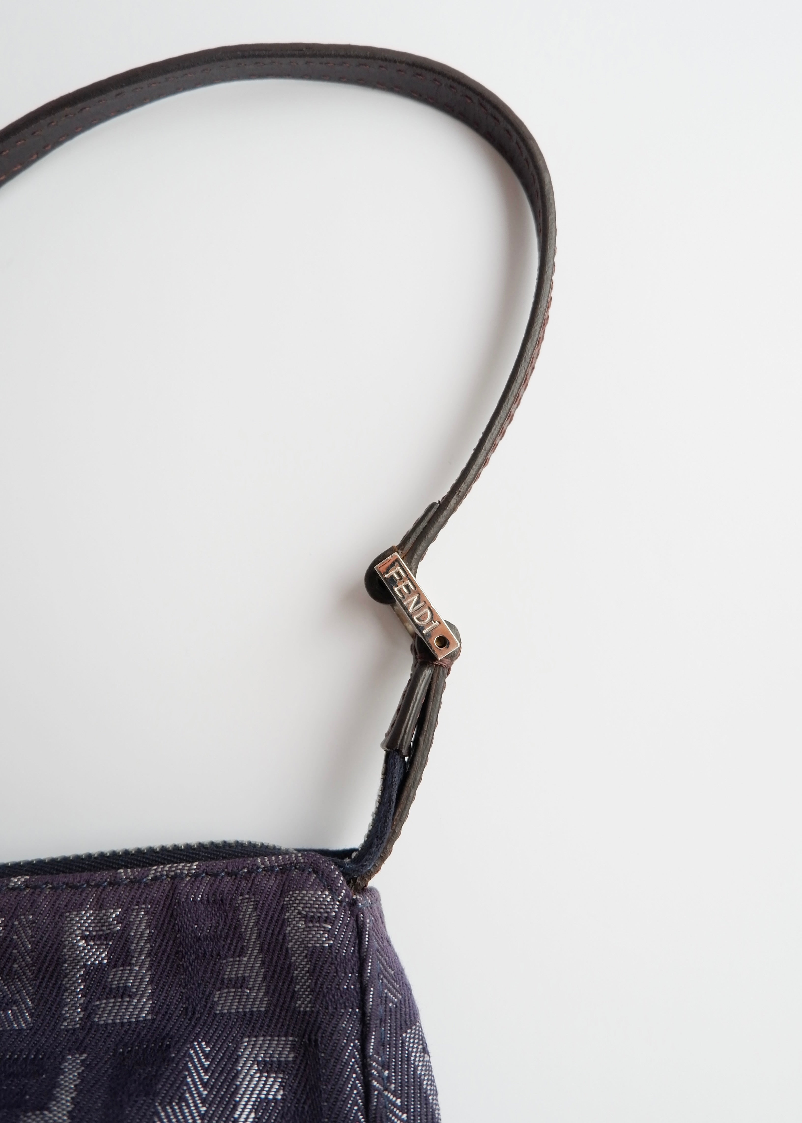 Authentic Preowned Fendi Navy FF Zucchino Small Shoulder Bag