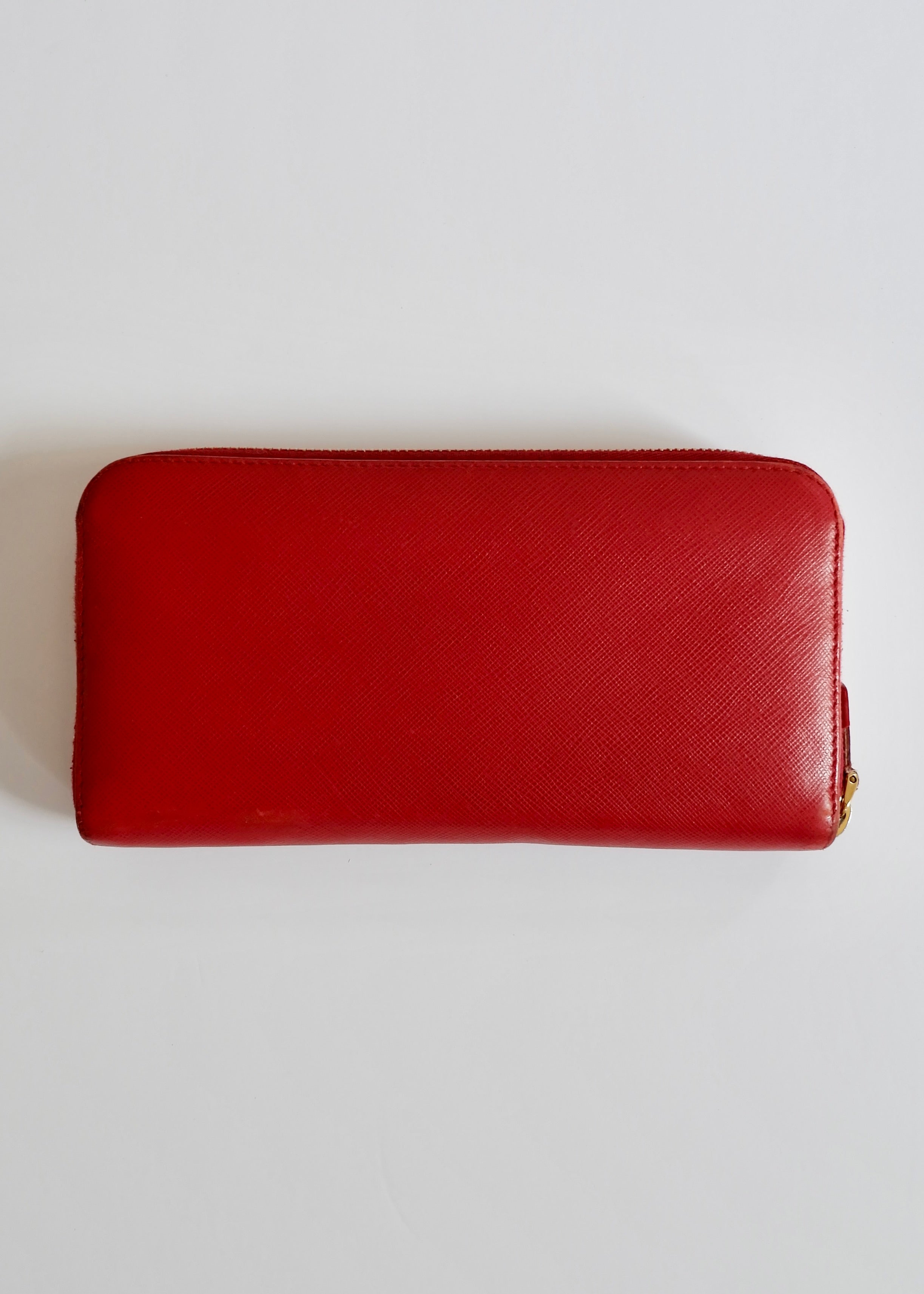 Authentic Preowned Prada Red Saffiano Leather Zip Around Wallet