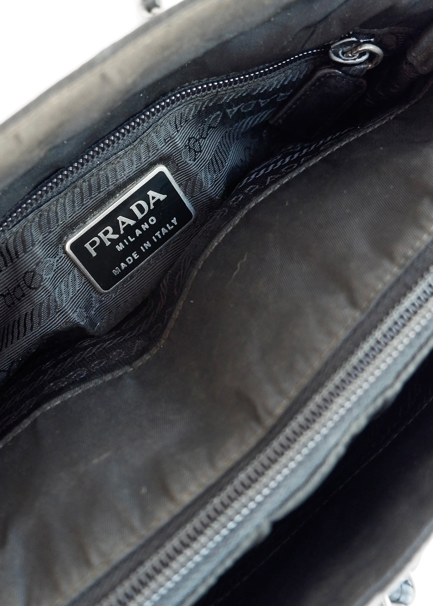 Authentic Preowned Prada Black Nylon/ Leather Metal Chain Shoulder Bag