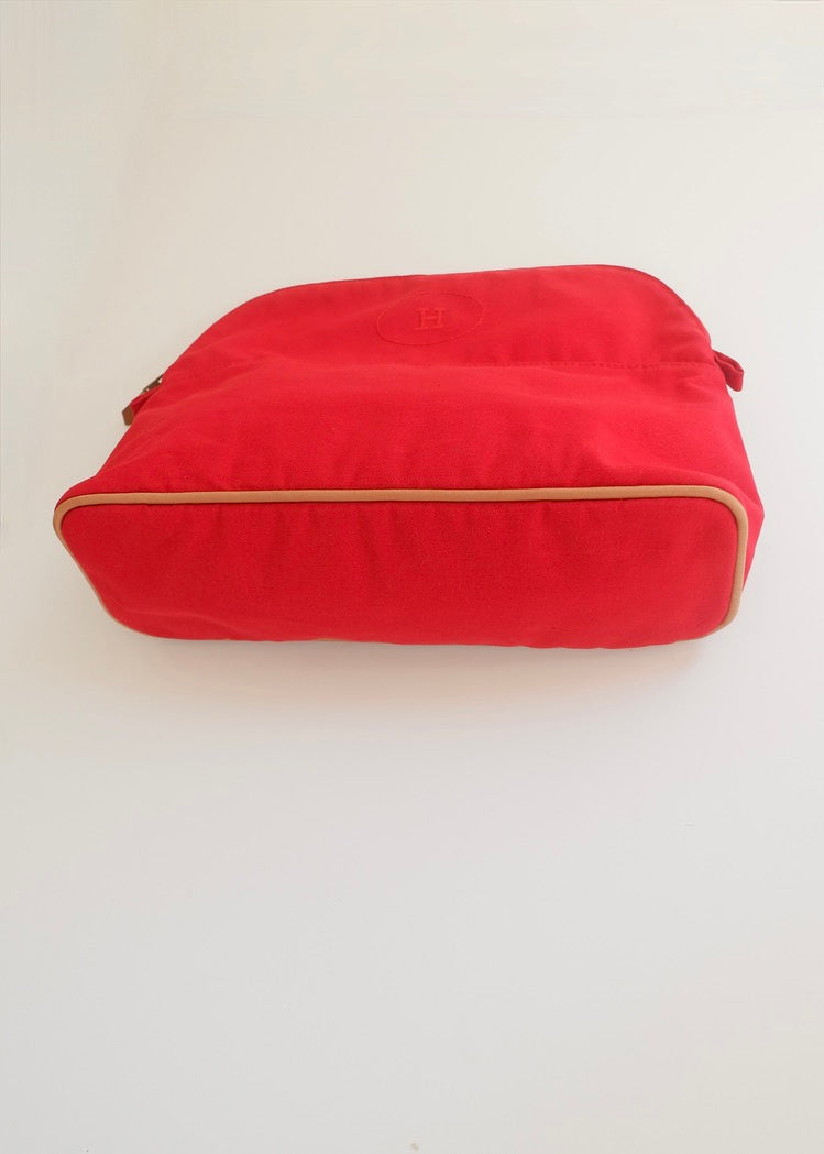 Preowned Hermes Red Canvas Boldie Cosmetic Bag