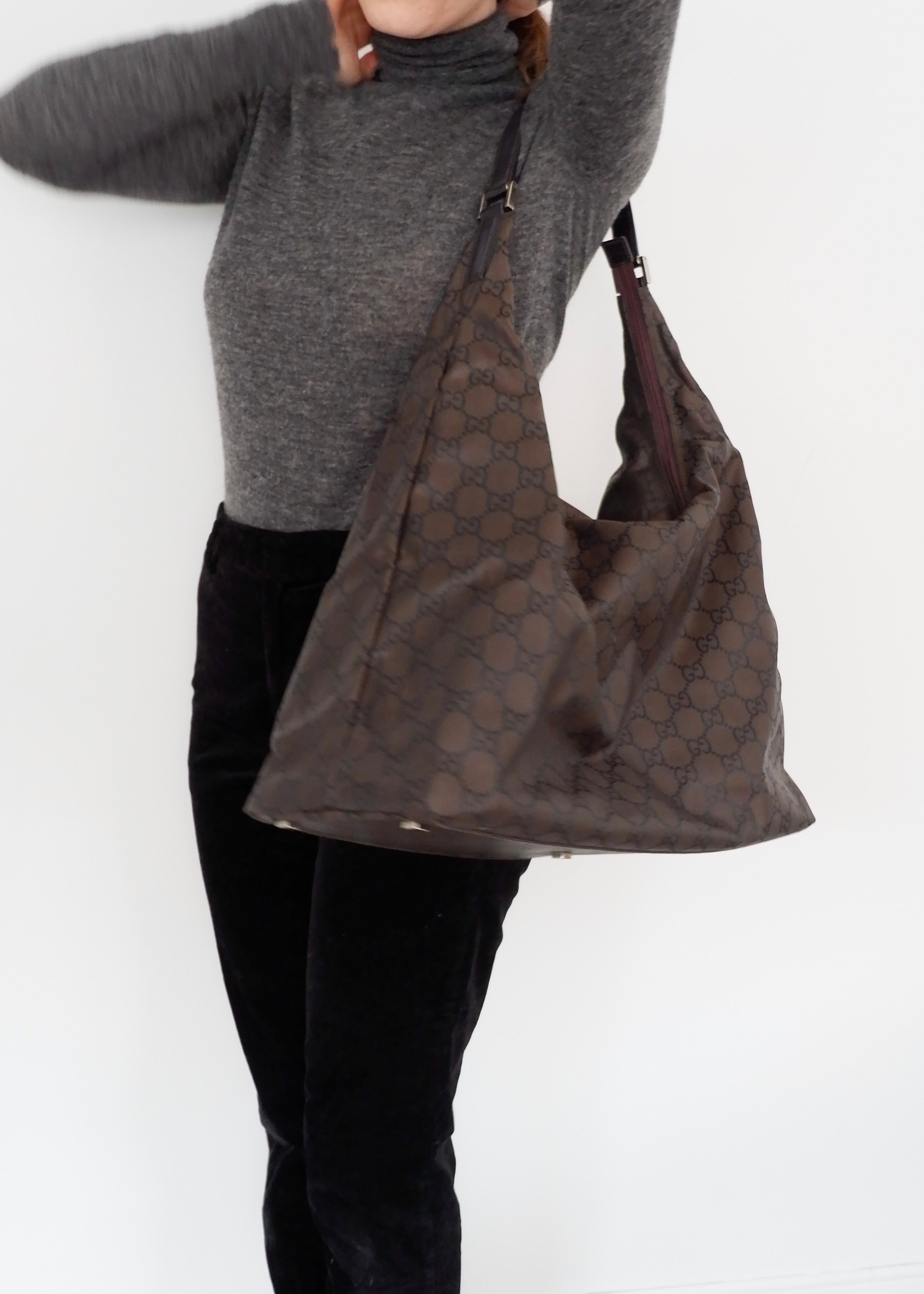 Authentic Preowned Gucci Brown GG Nylon Extra Large Hobo Bag