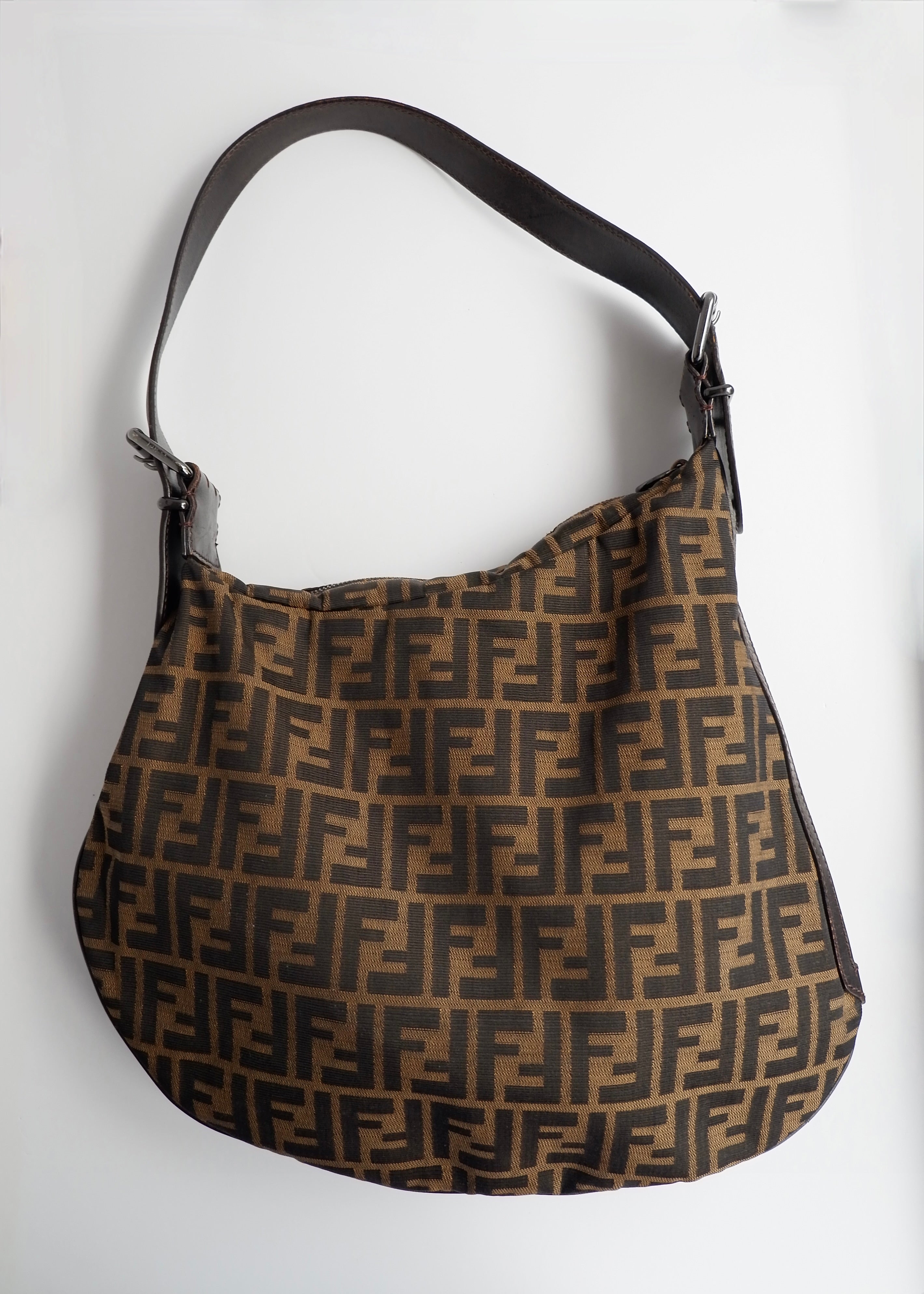 Authentic Preowned Fendi Tobacco Zucca Canvas and Leather Oyster Hobo Shoulder Bag