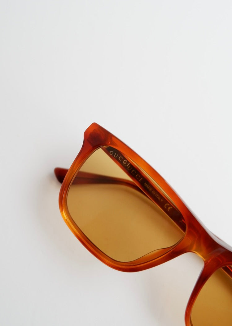 Authentiques Lunettes de soleil Gucci d'occasion en acétate marron à monture carrée