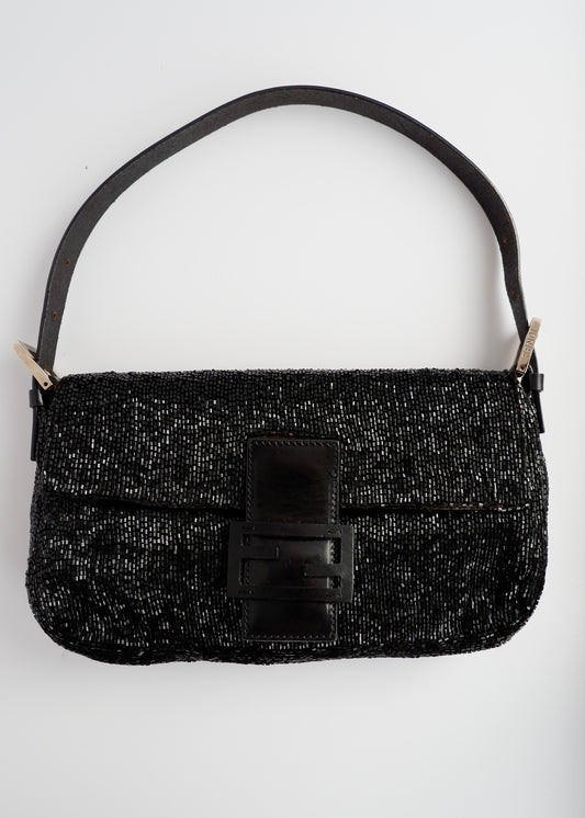 Authentic Preowned Fendi Black Beaded Baguette Shoulder Bag