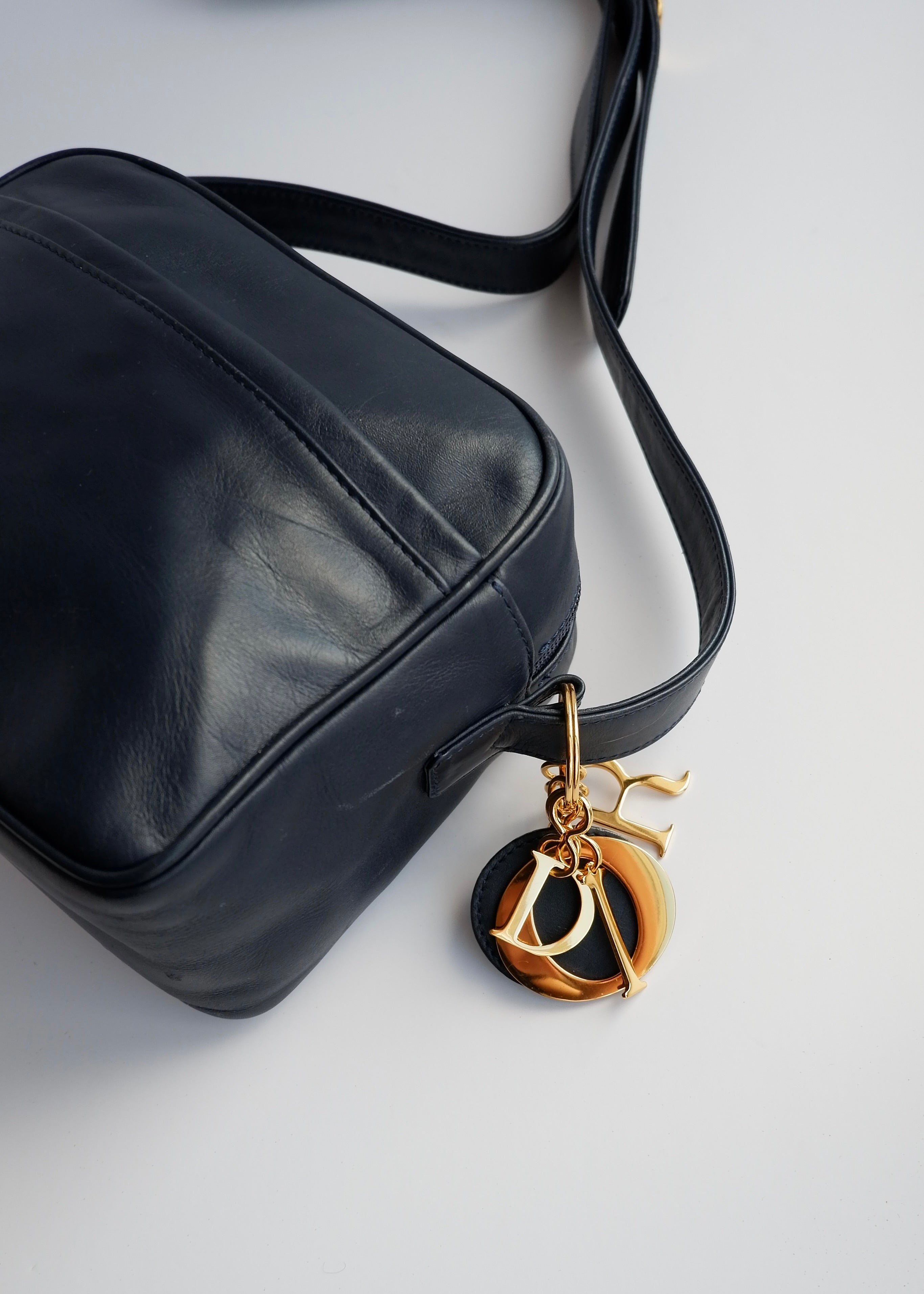 Authentic Preowned Vintage Christian Dior Navy Leather Crossbody Bag