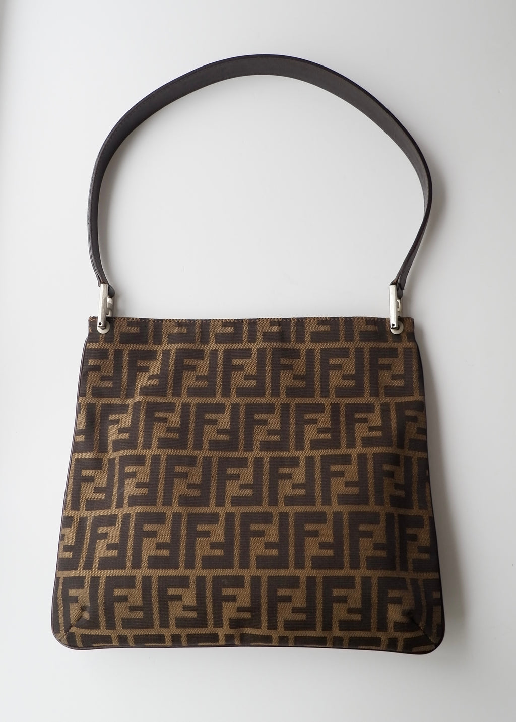 Preowned Vintage Fendi Brown Zucca Canvas/ Leather Shoulder Bag
