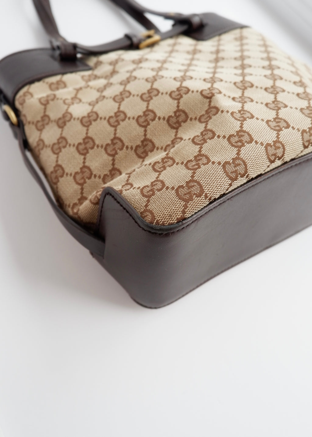 Authentic Preowned Gucci Brown GG Canvas Leather Buckle Shoulder Bag