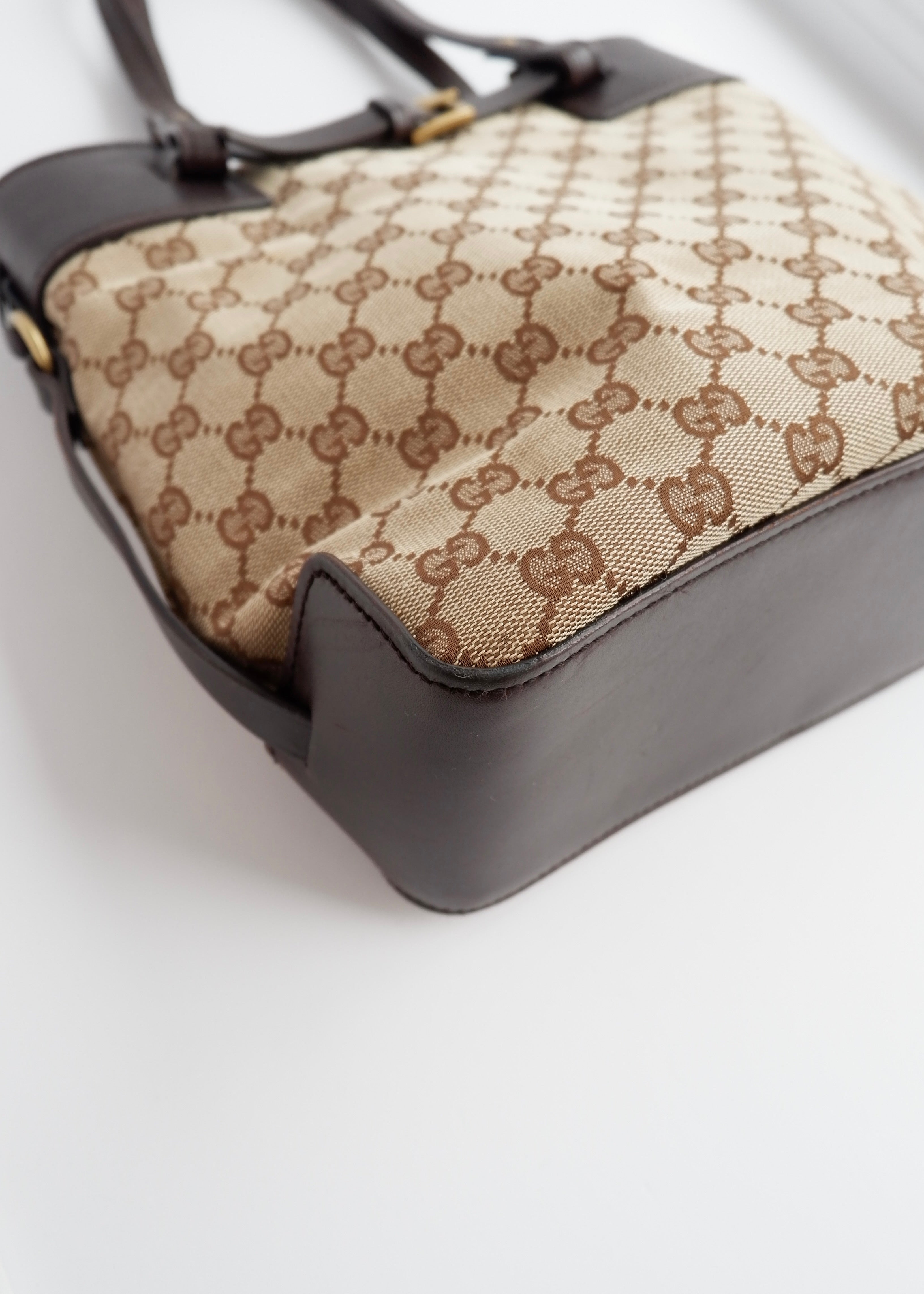 Authentic Preowned Gucci Brown GG Canvas Leather Buckle Shoulder Bag
