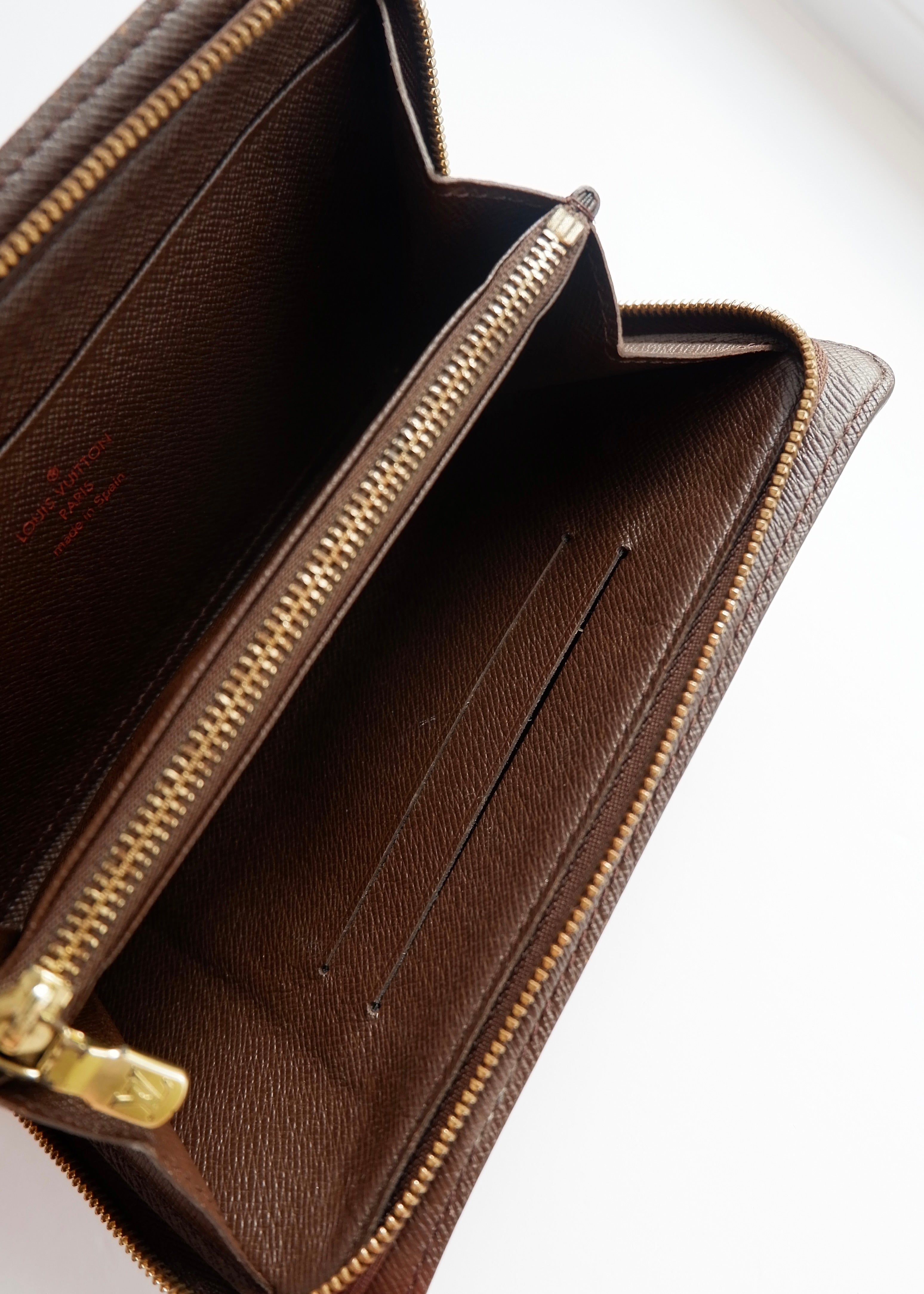 Preowned Louis Vuitton Brown Damier Ebene Long Zip Around Wallet
