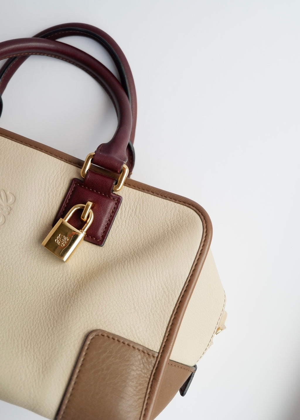 Authentic Preowned Loewe Tricolor (Beige/Brown/Burgundy) Leather Amazona 28 Handbag GHW
