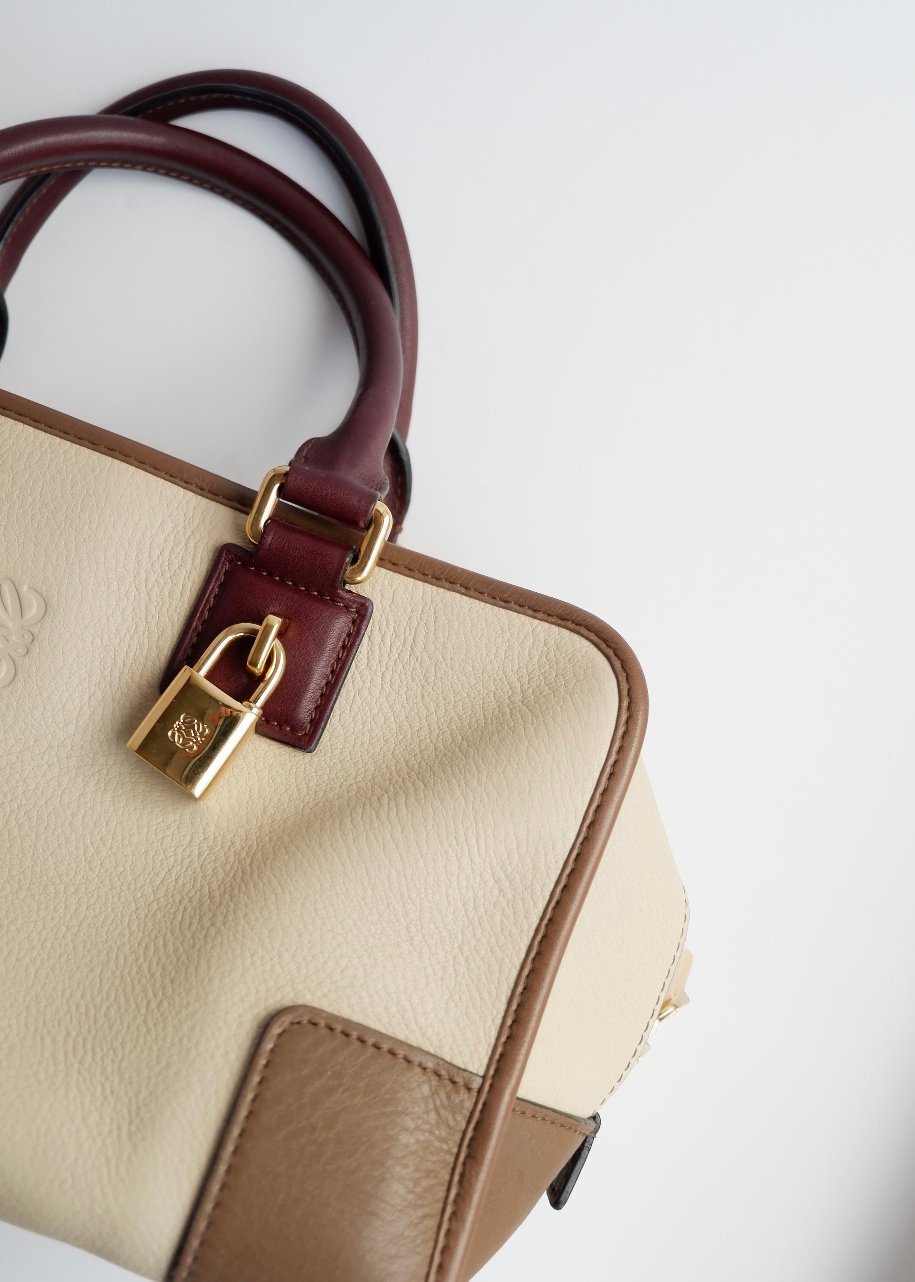 Authentic Preowned Loewe Tricolor (Beige/Brown/Burgundy) Leather Amazona 28 Handbag GHW