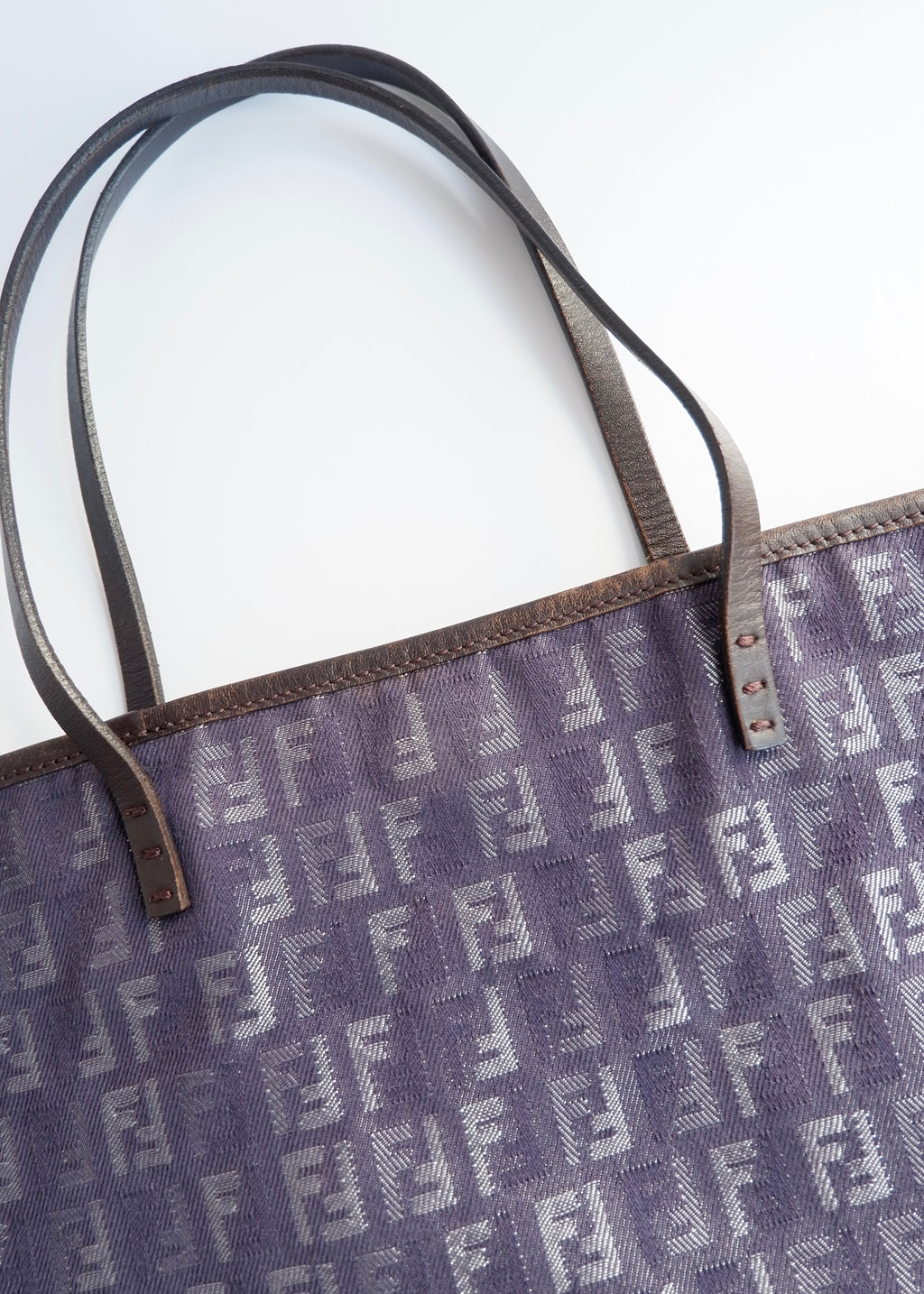 Preowned Fendi Navy Zucchino Denim/Leather Shoulder Tote