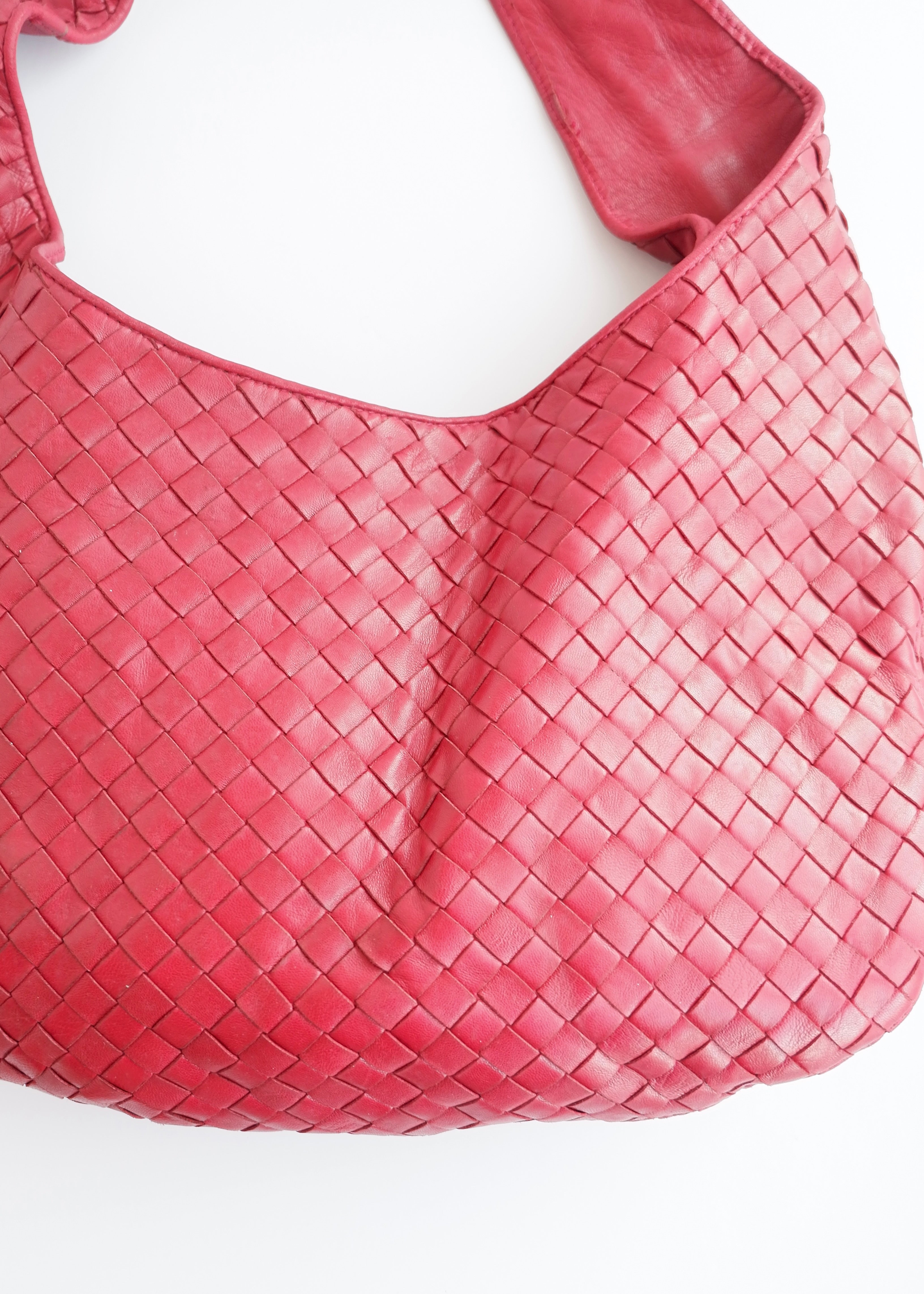 Authentic Preowned Vintage Bottega Veneta Red Leather Intrecciato Shoulder Bag