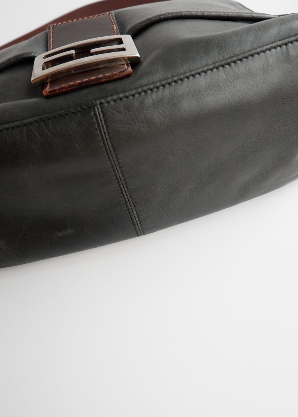 Authentic Preowned Fendi Black/Brown Leather Mamma Baguette Shoulder Bag
