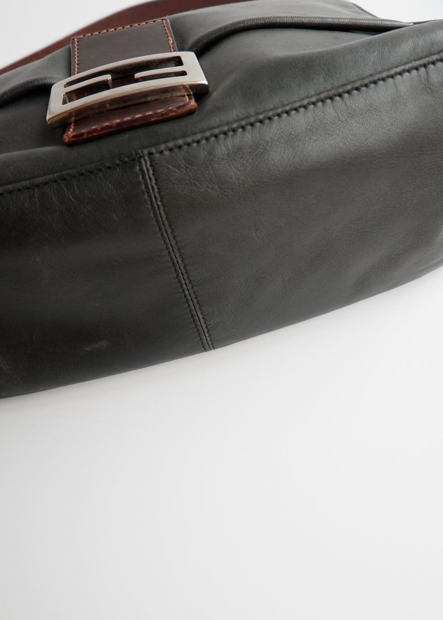 Authentic Preowned Fendi Black/Brown Leather Mamma Baguette Shoulder Bag