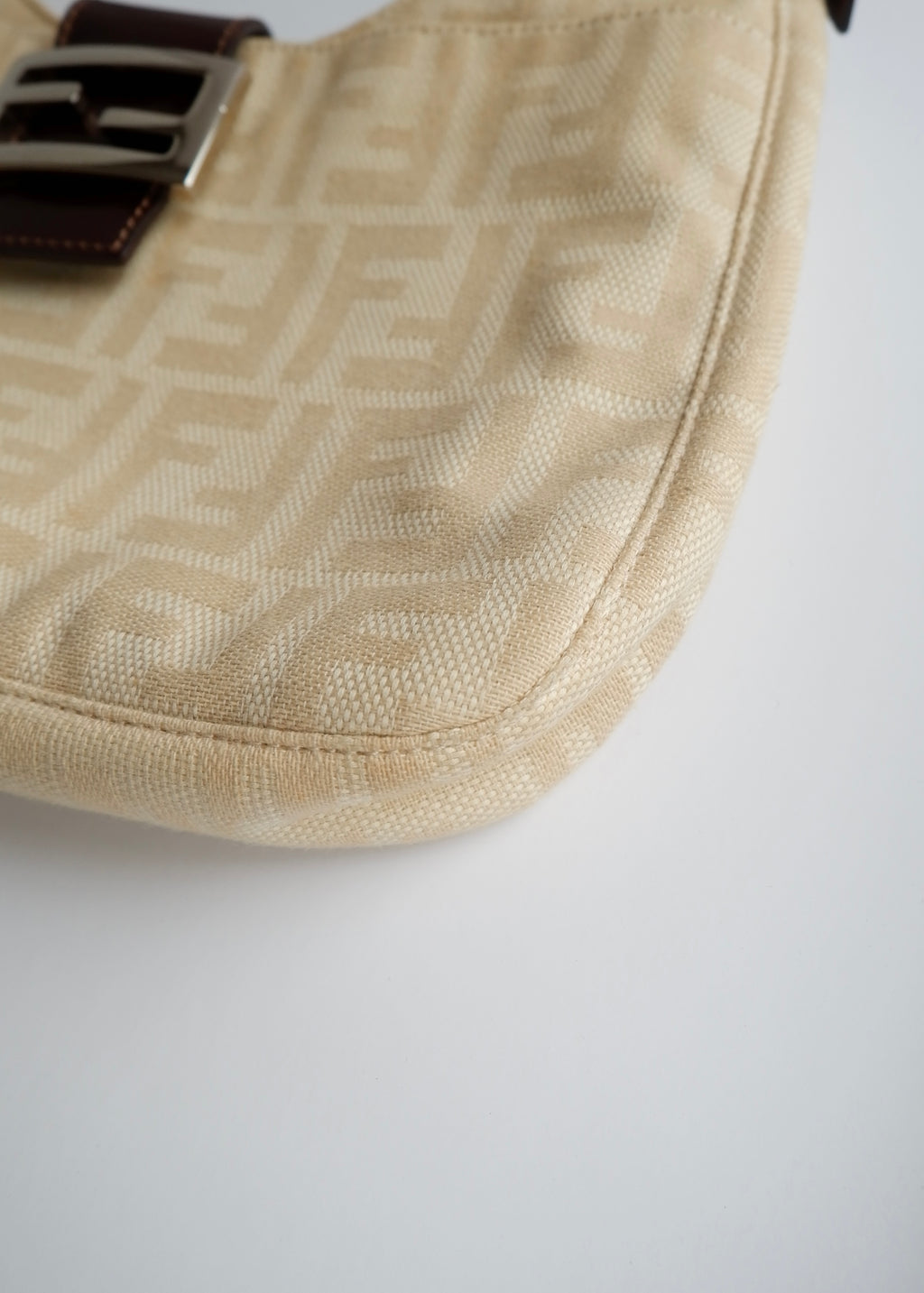 Authentic Preowned Vintage Fendi Ivory Canvas Zucca Shoulder Bag