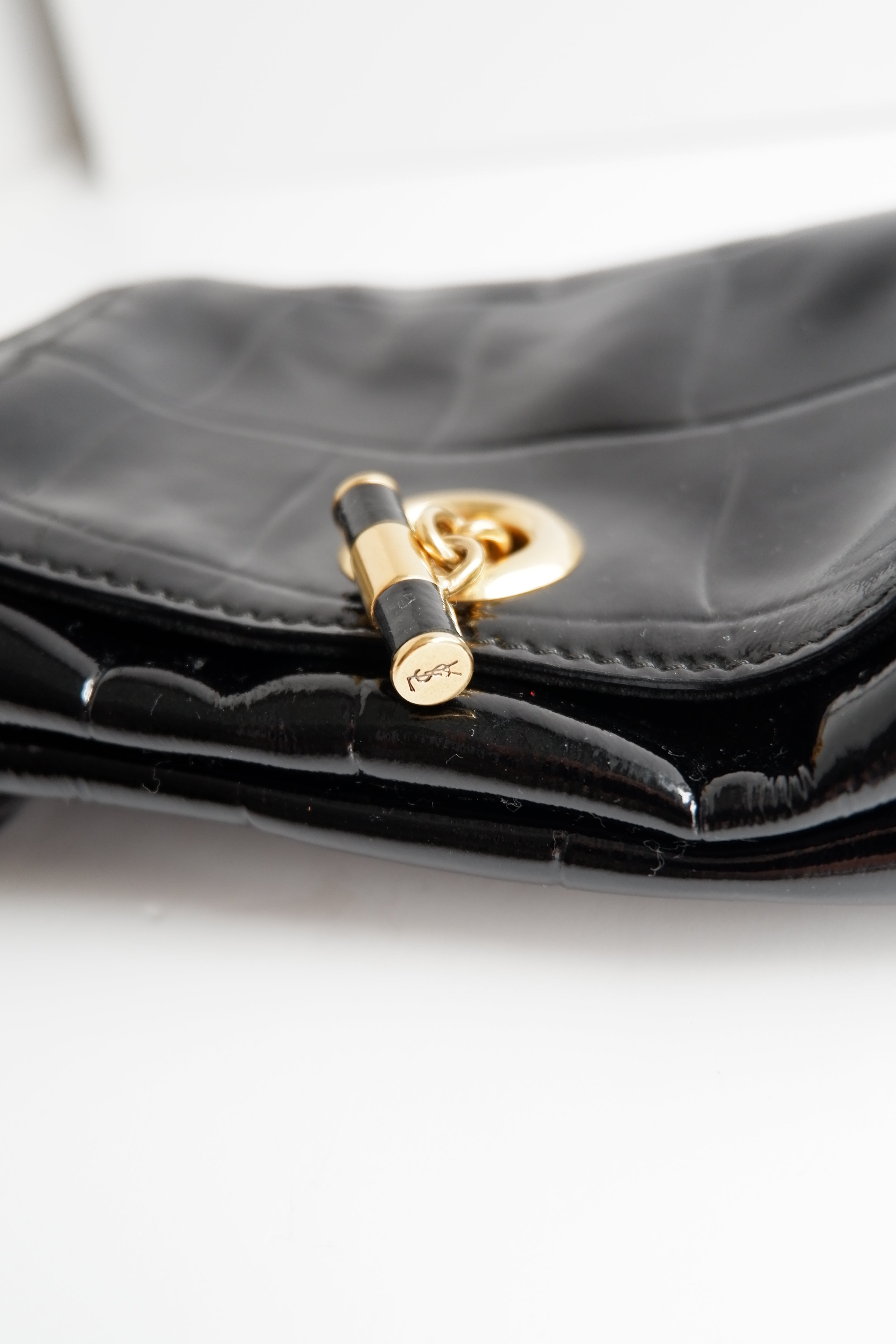 Authentic Preowned Vintage YSL (Yves Saint Laurent) Black Patent Leather Shoulder Bag GHW