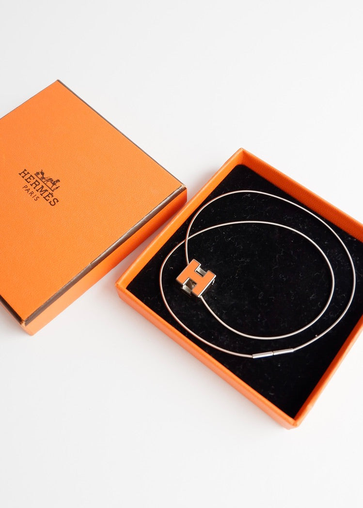 Authentic Preowned Hermes Orange Mini Pop H Necklace