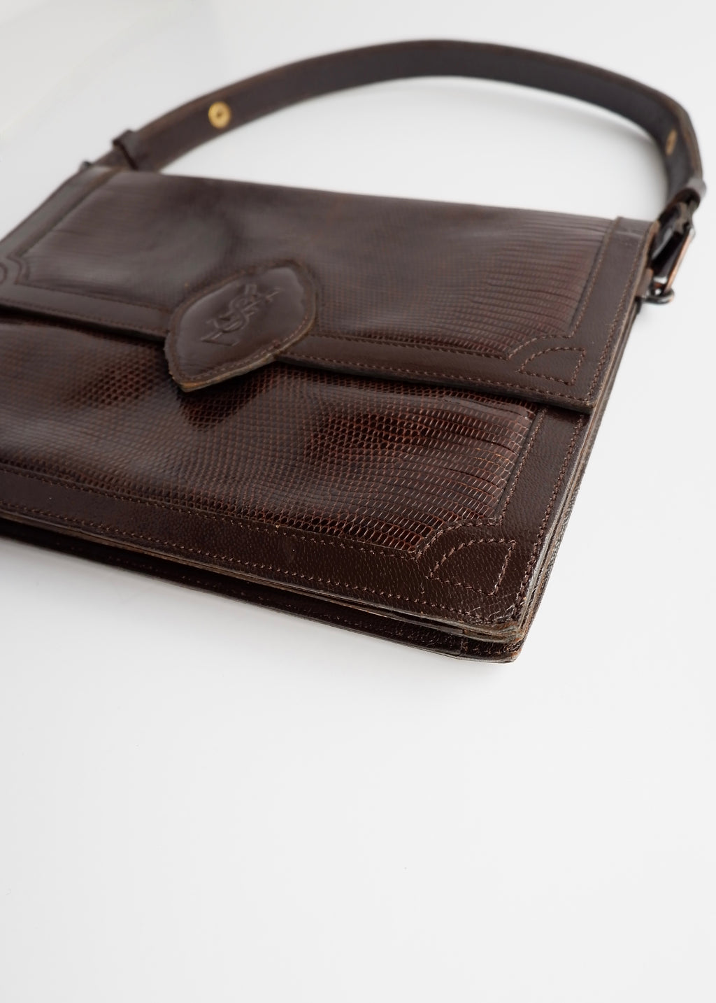 Sac bandoulière YSL vintage authentique en cuir marron d'occasion