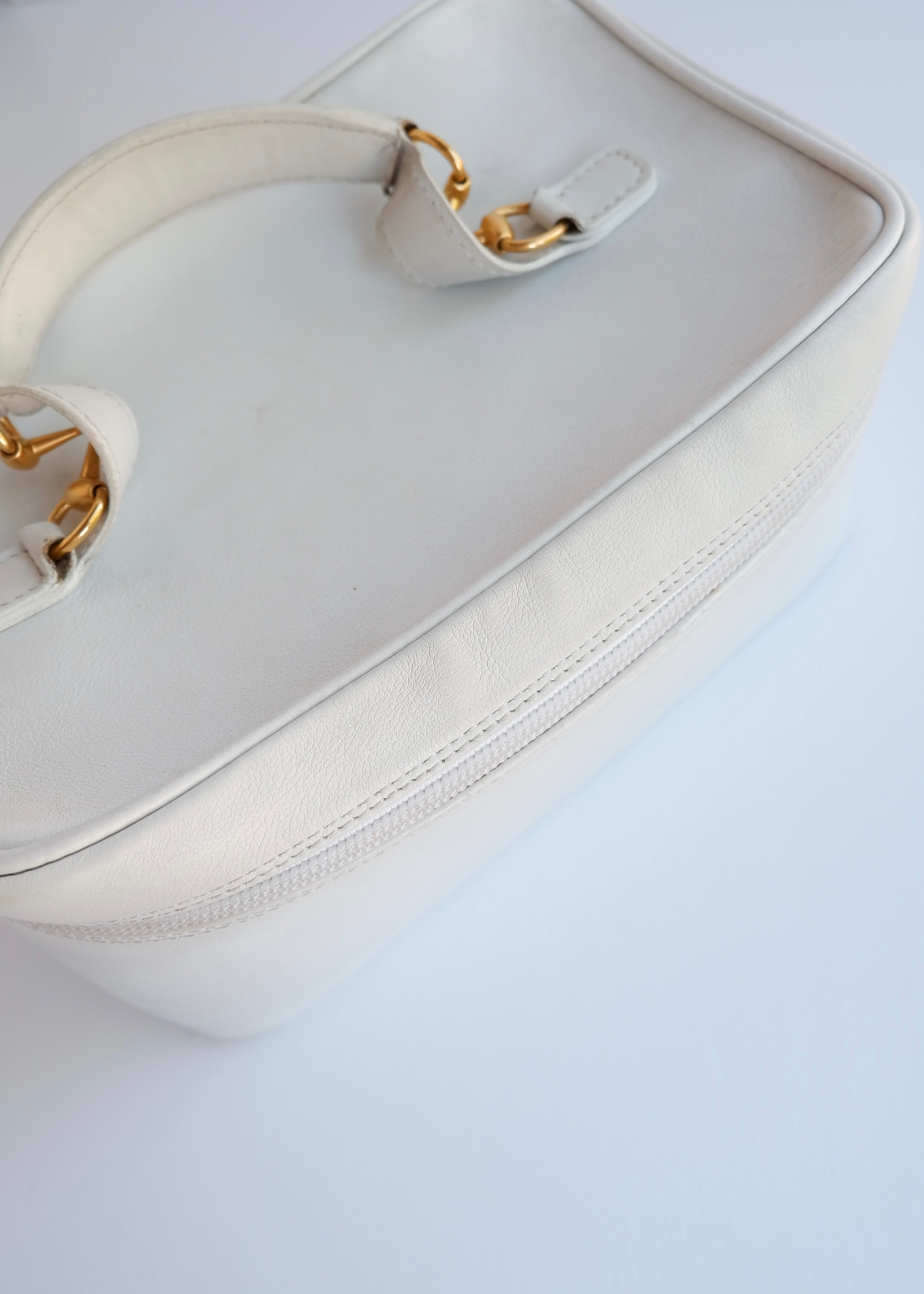 Authentic Preowned Vintage Gucci White Leather Horsebit Vanity Case
