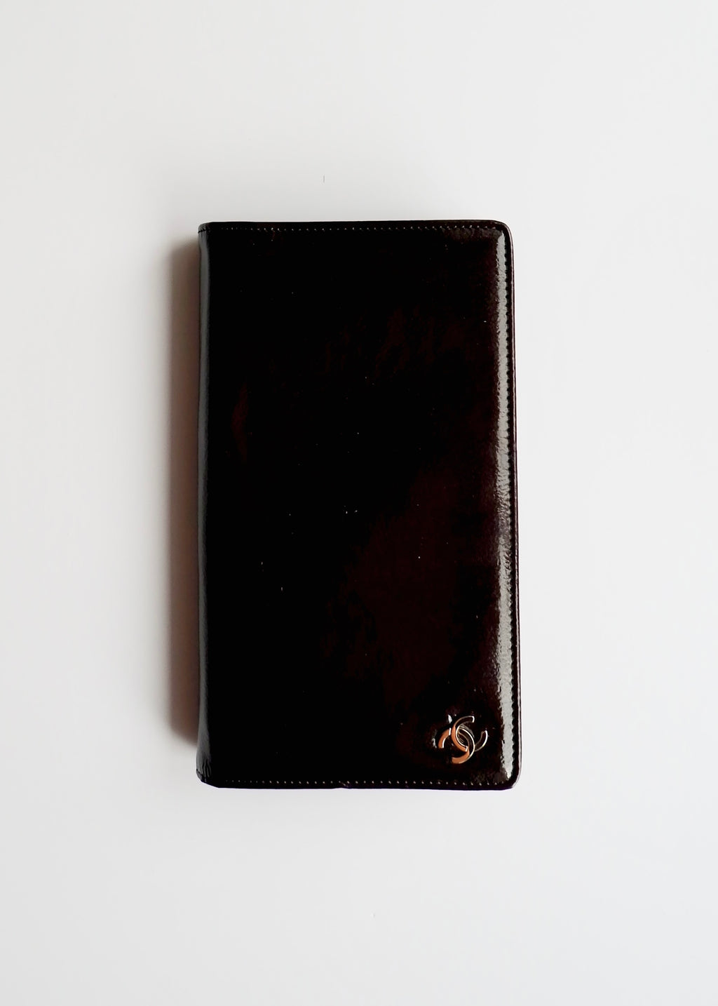 Authentic Preowned Chanel Coco Mark Brown Patent Leather Long Bi-Fold Wallet
