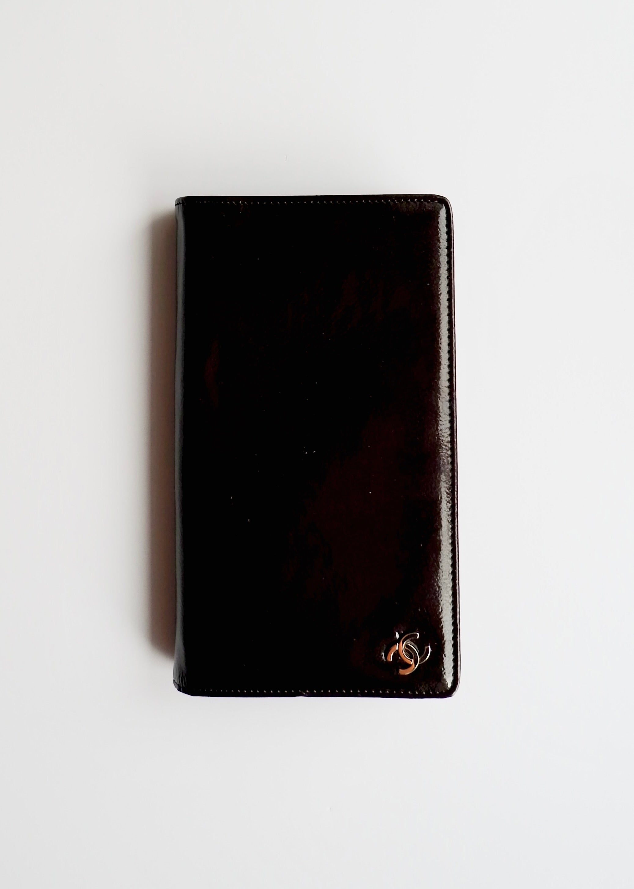 Authentic Preowned Chanel Coco Mark Brown Patent Leather Long Bi-Fold Wallet
