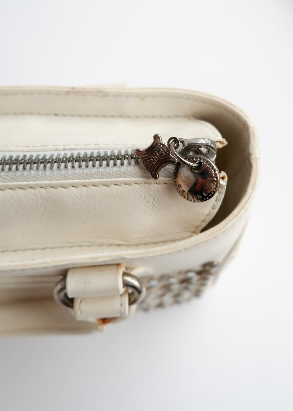 Authentic Preowned Celine White Leather/ Gem Stone Mini Boogie Bag