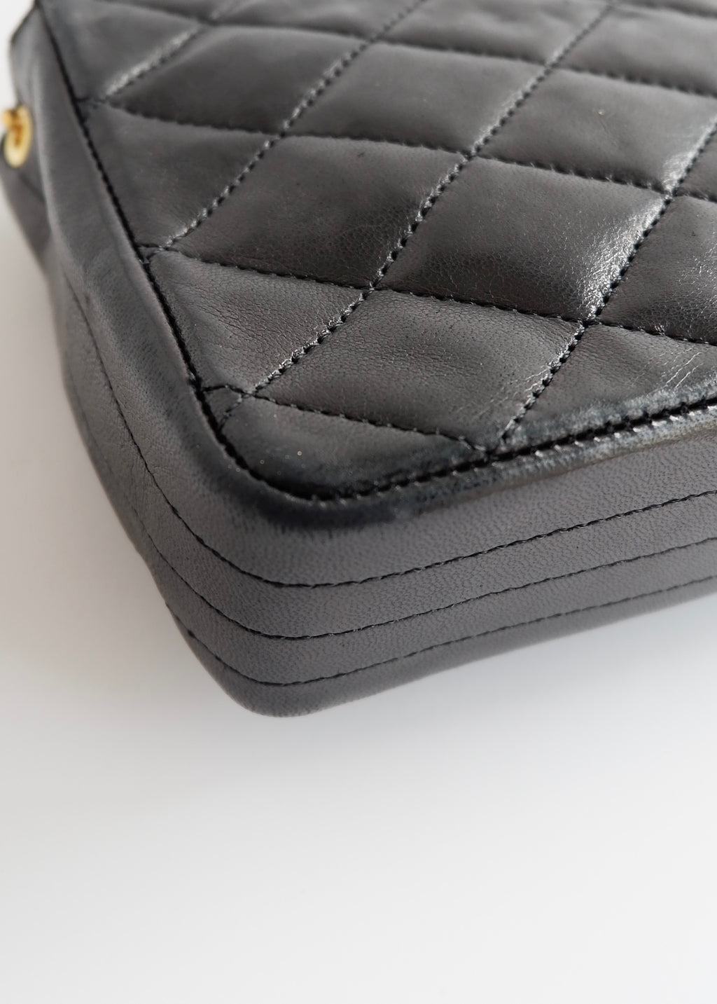 Authentic Preowned Vintage Chanel Black Lambskin Quilted Single Flap Crystal CC Logo Bag GHW