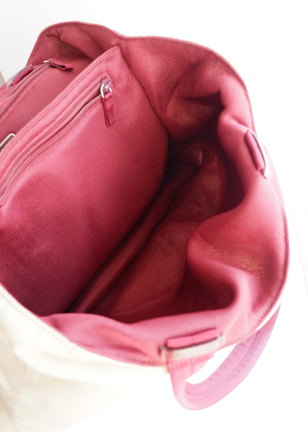 Authentic Preowned Prada Beige/ Burgundy Nylon Oversized Tote Bag