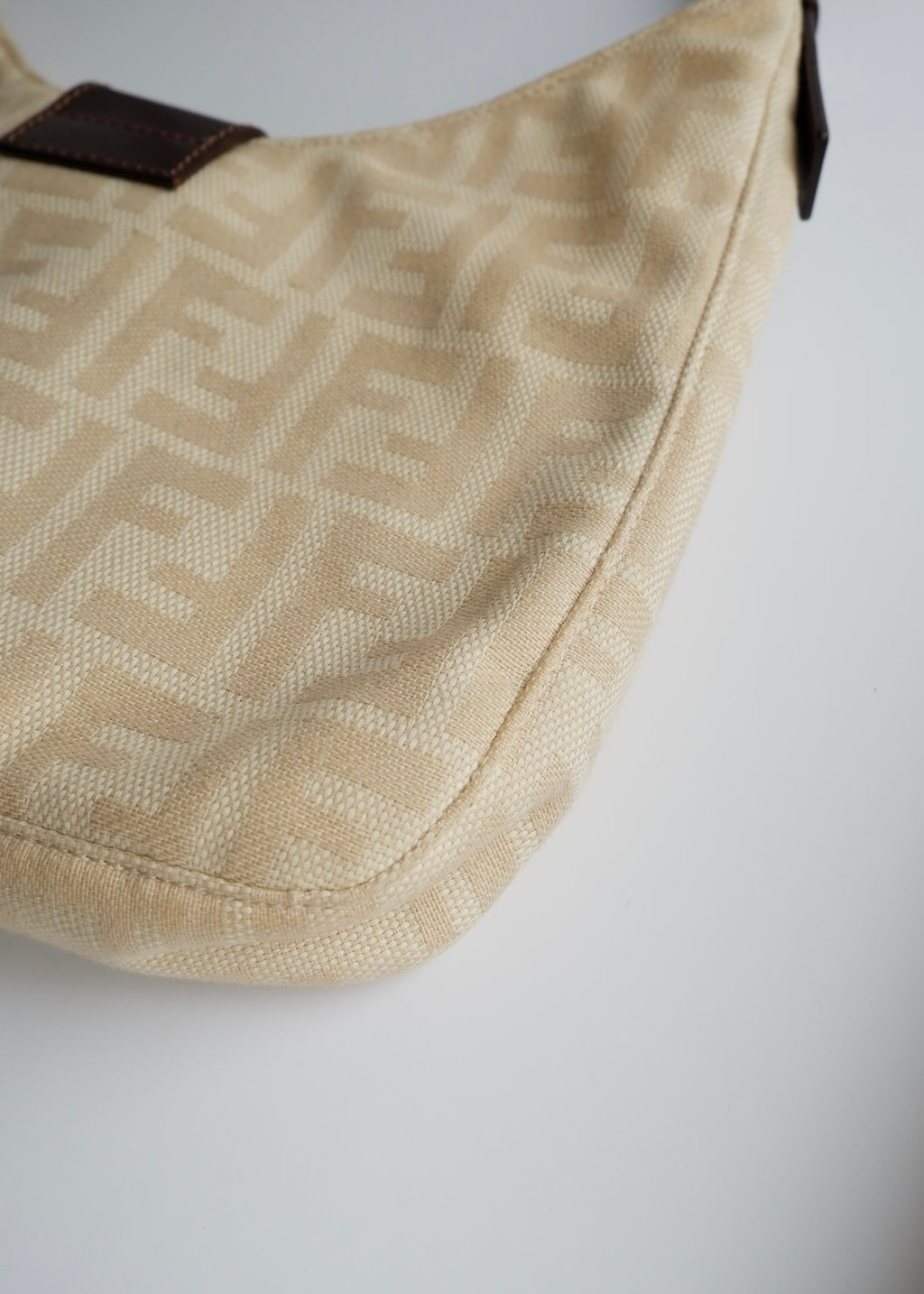 Authentic Preowned Vintage Fendi Ivory Canvas Zucca Shoulder Bag