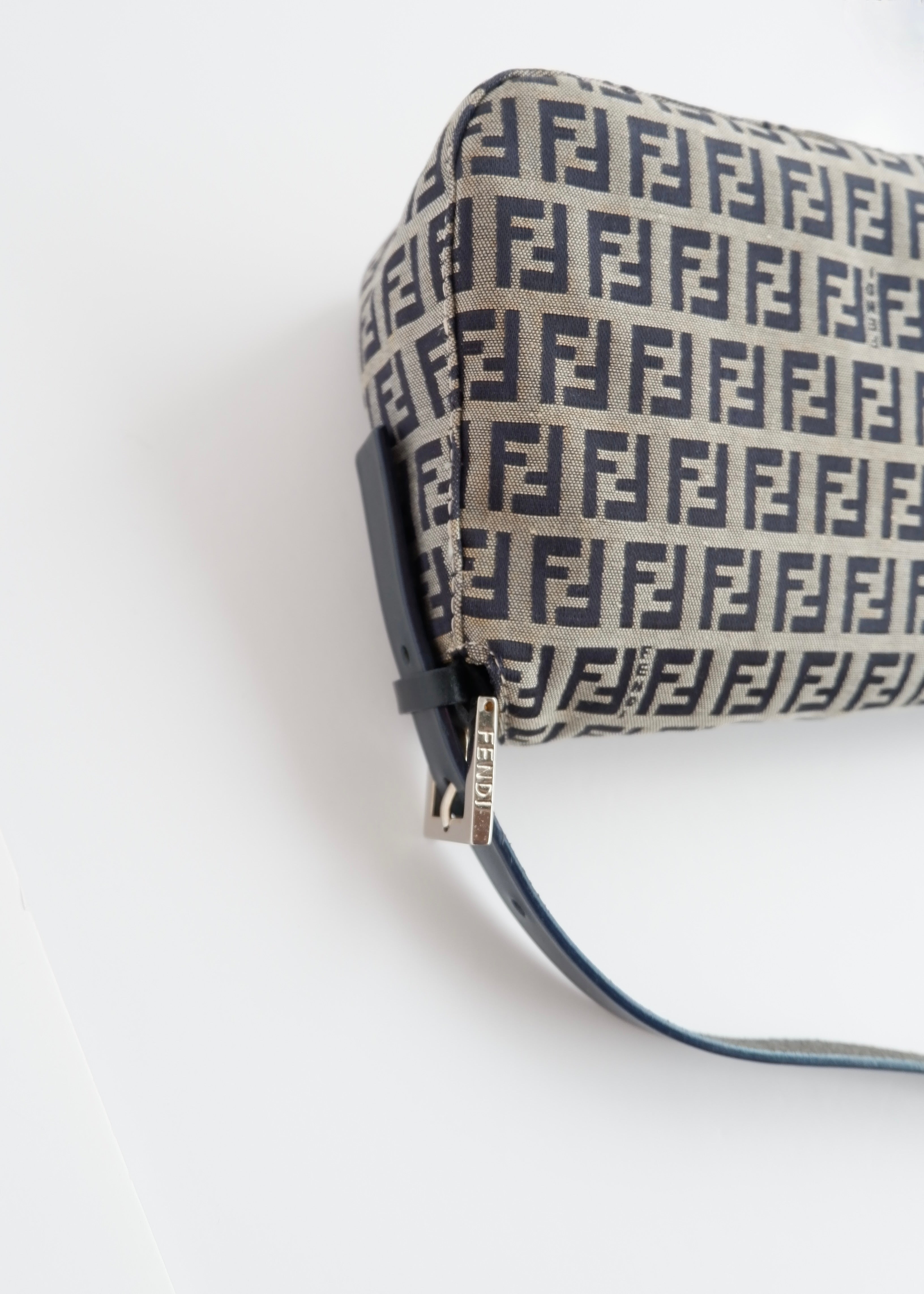 Authentic Preowned Fendi Navy Zucchino Baguette Shoulder