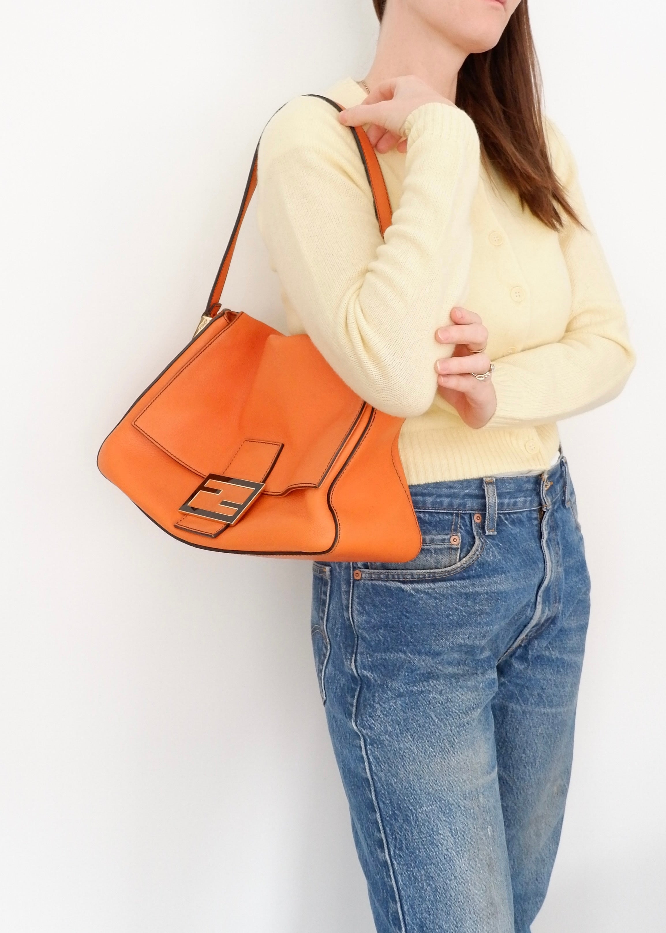 Authentic Preowned Fendi Orange Leather Mamma Baguette