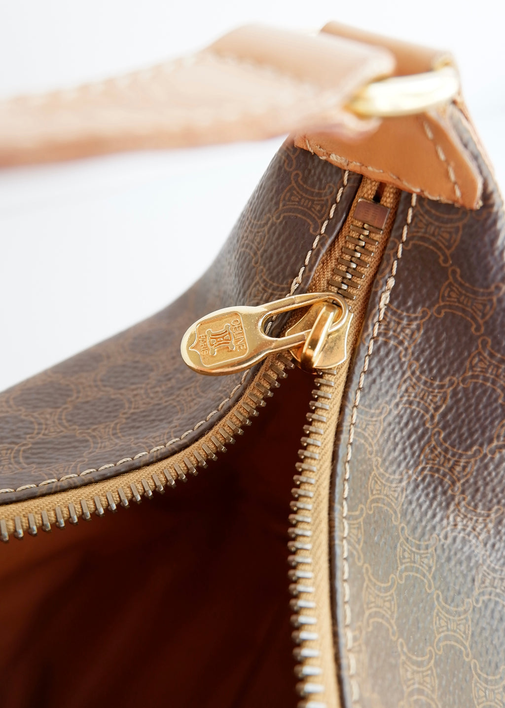 Preowned Vintage Celine Brown Macadam Print Shoulder Bag