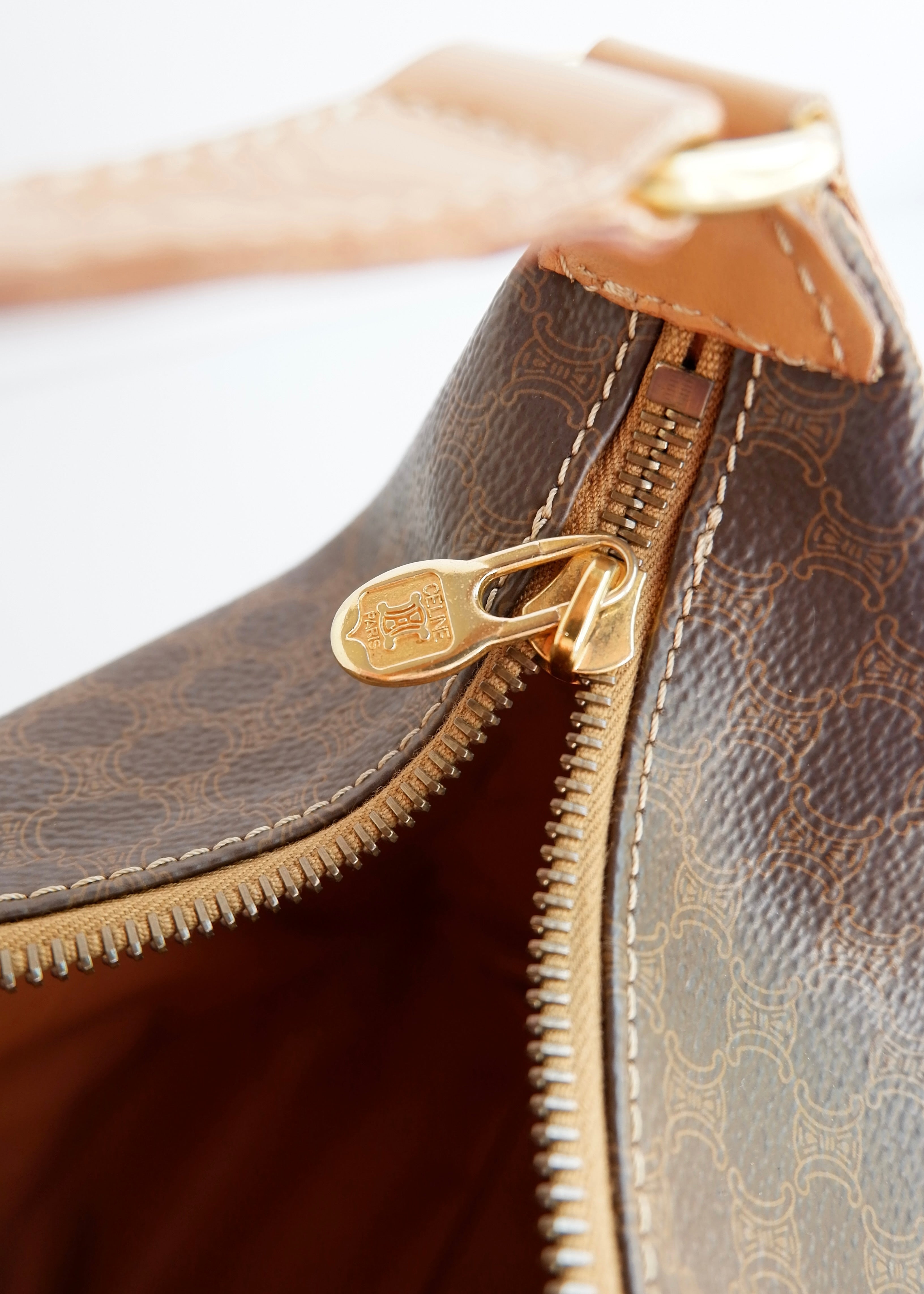 Preowned Vintage Celine Brown Macadam Print Shoulder Bag