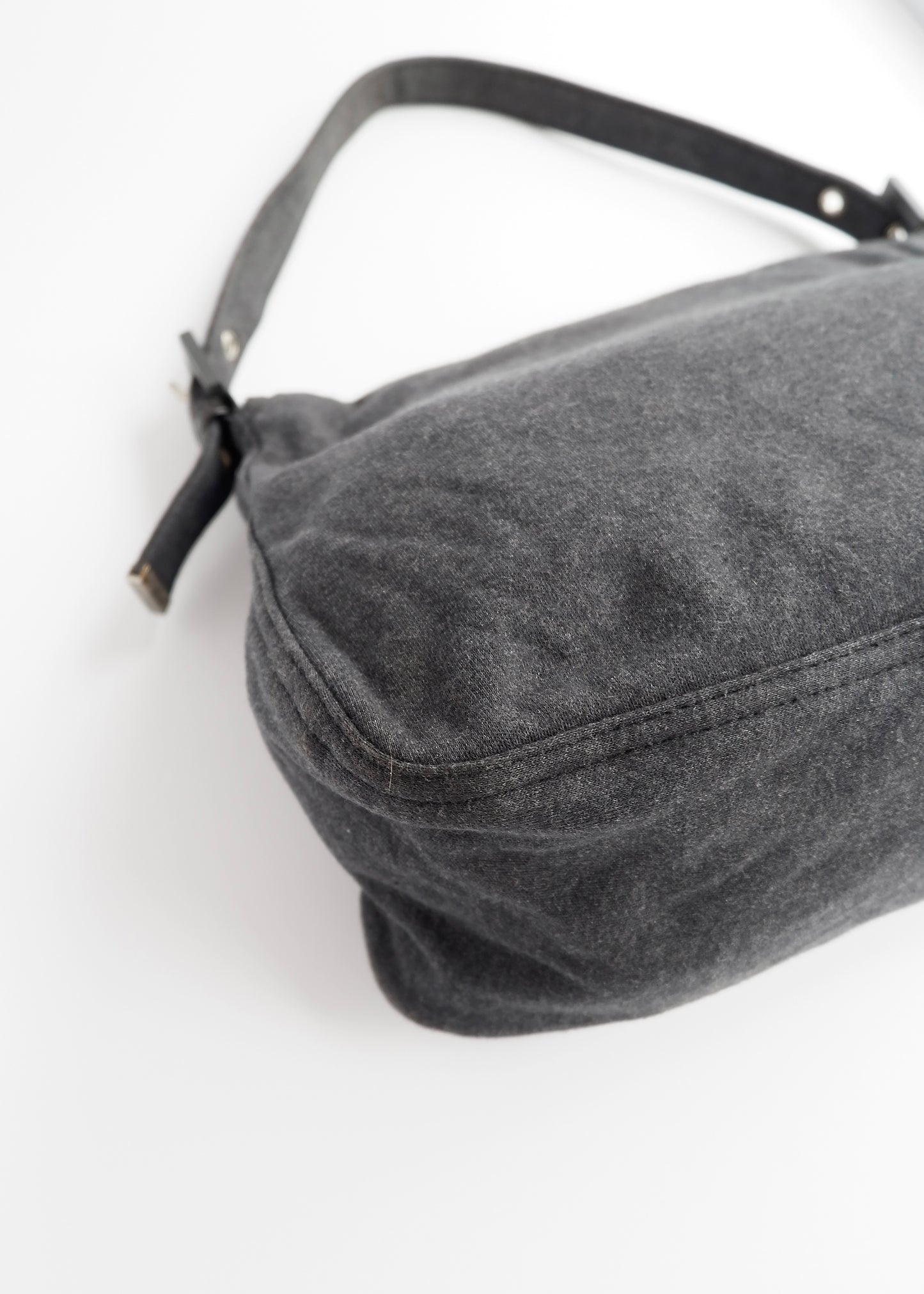Authentic Preowned Fendi Dark Grey Cotton Mamma Baguette Shoulder Bag