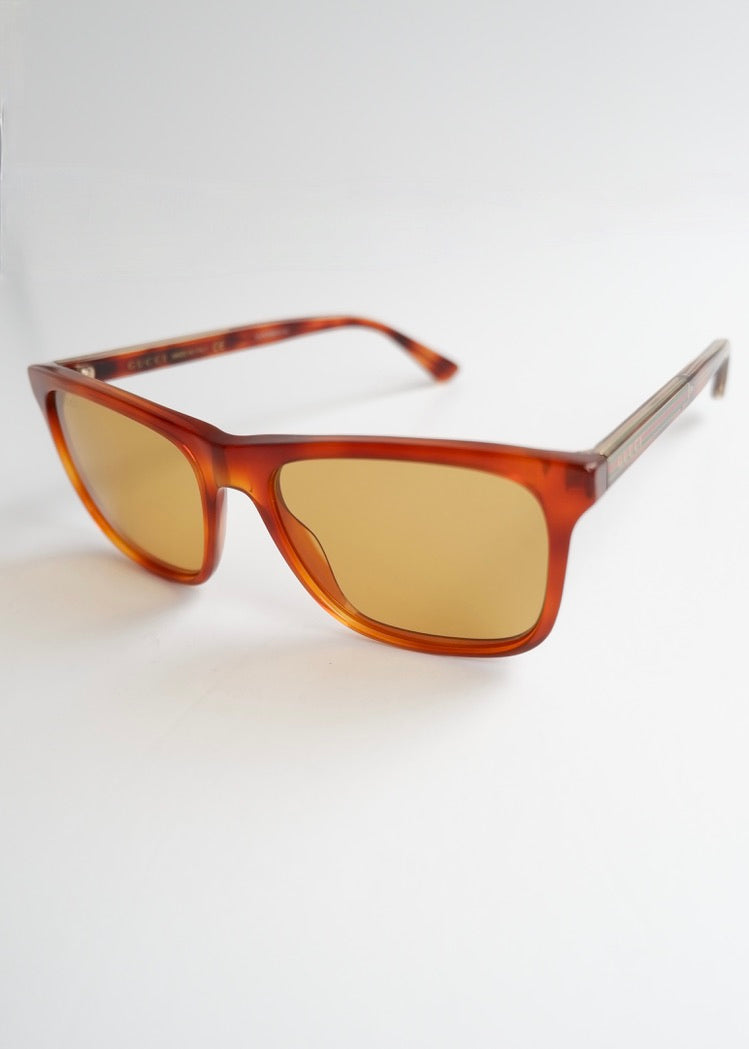 Authentiques Lunettes de soleil Gucci d'occasion en acétate marron à monture carrée