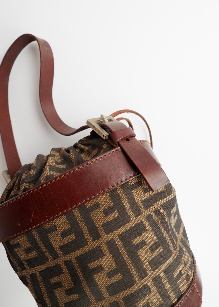 Authentic Preowned Vintage Fendi Brown Zucca Bucket Handbag